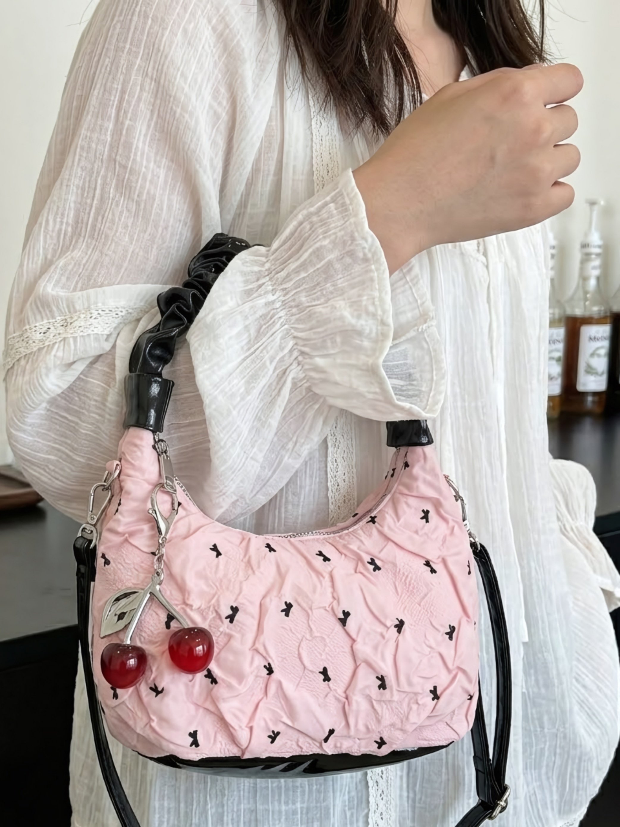 Pink Printed Handbag with Zip