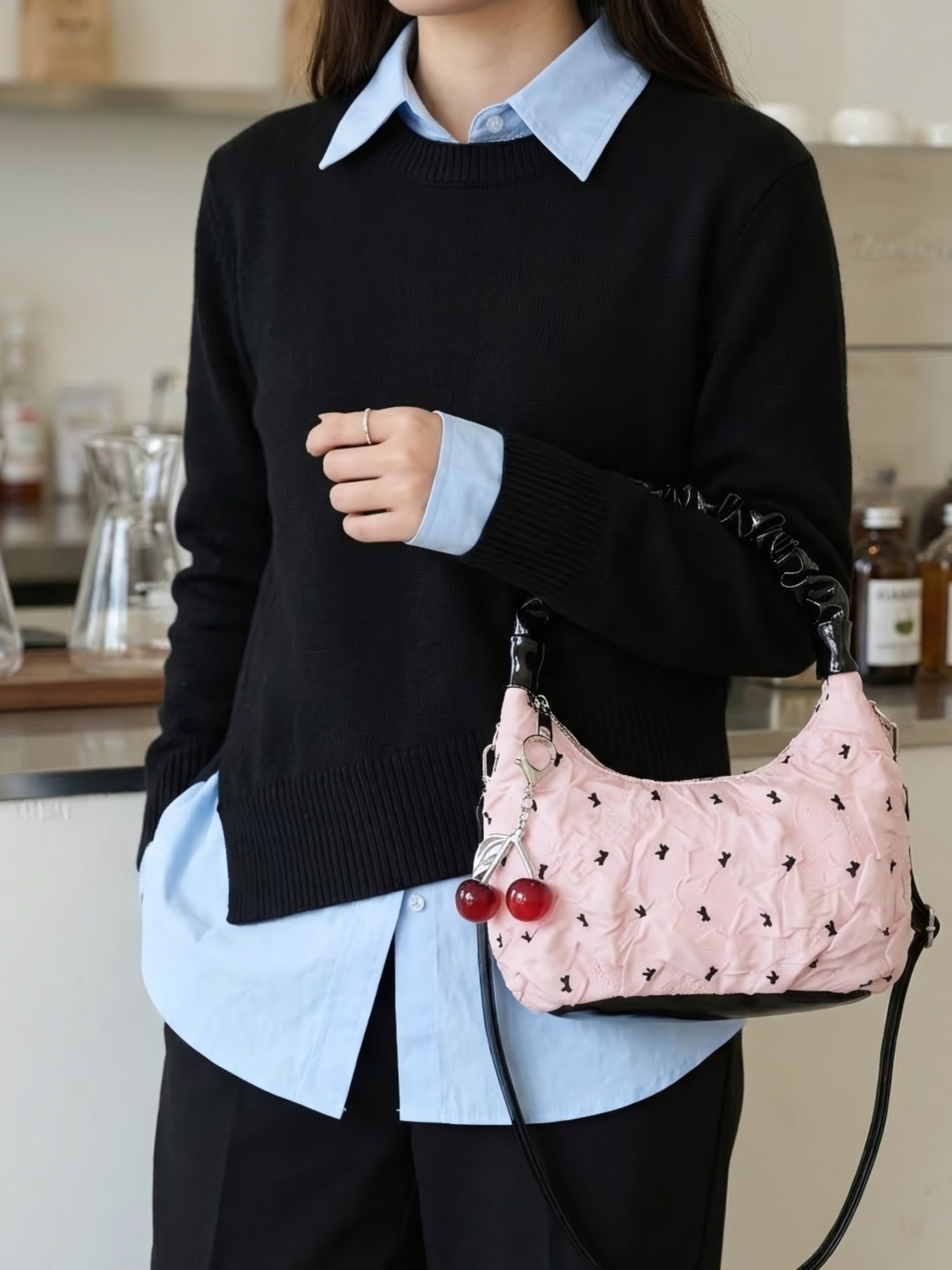 Pink Printed Handbag with Zip