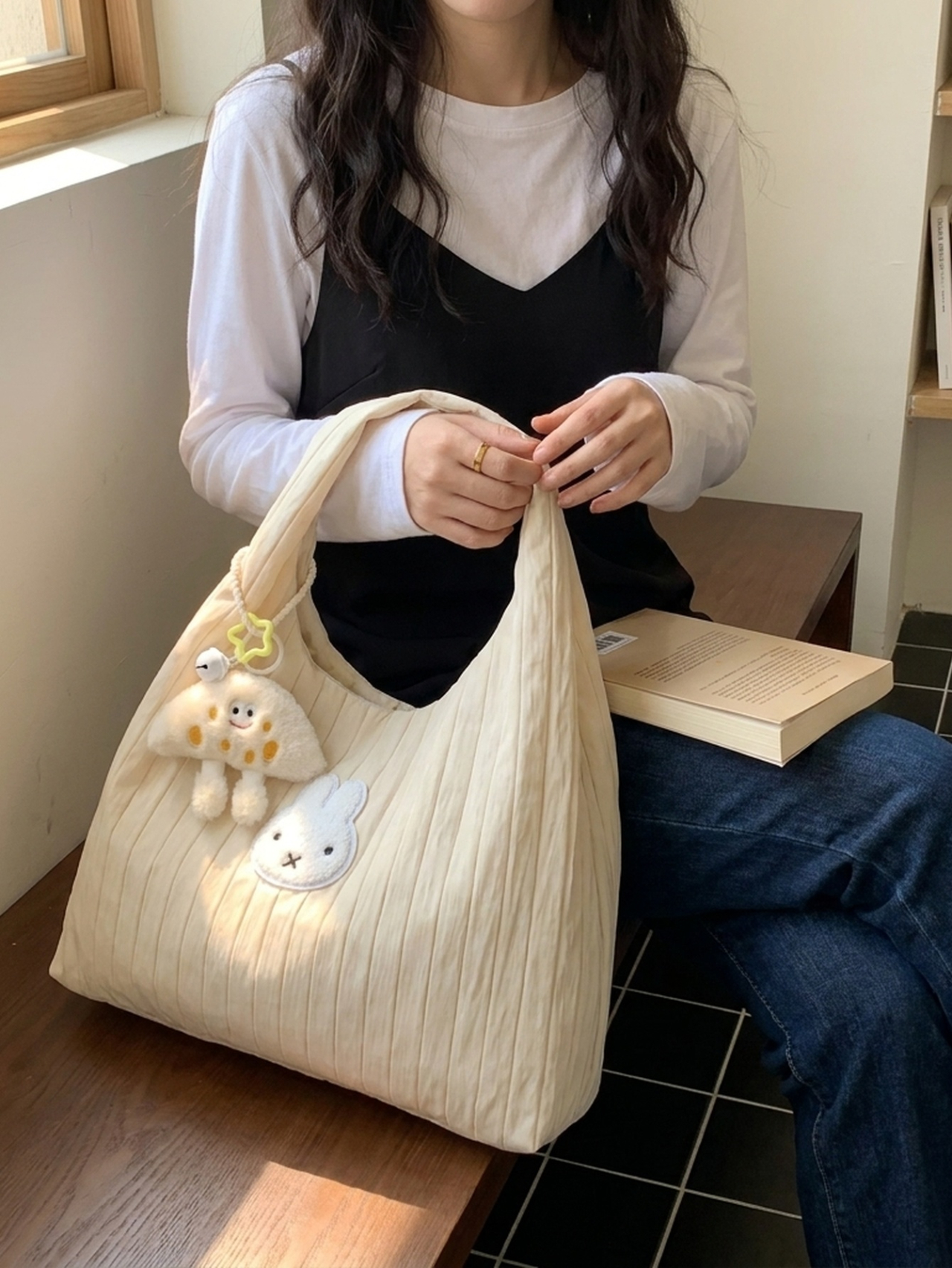 Beige Texture Shoulder Bag 
