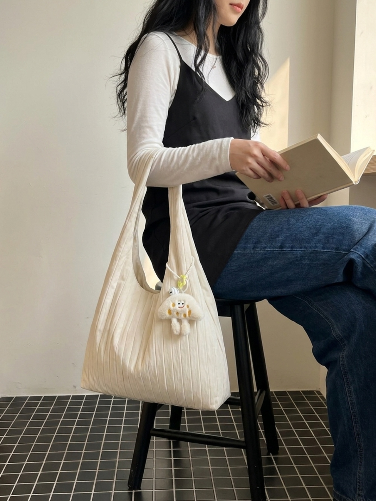 Beige Texture Shoulder Bag 