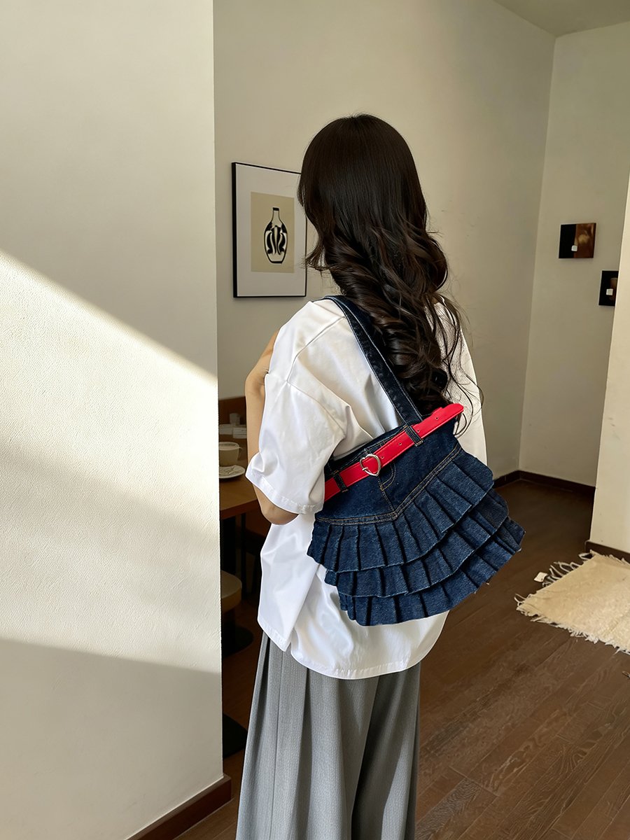 Dark Blue Solid Shoulder Bag with Zip