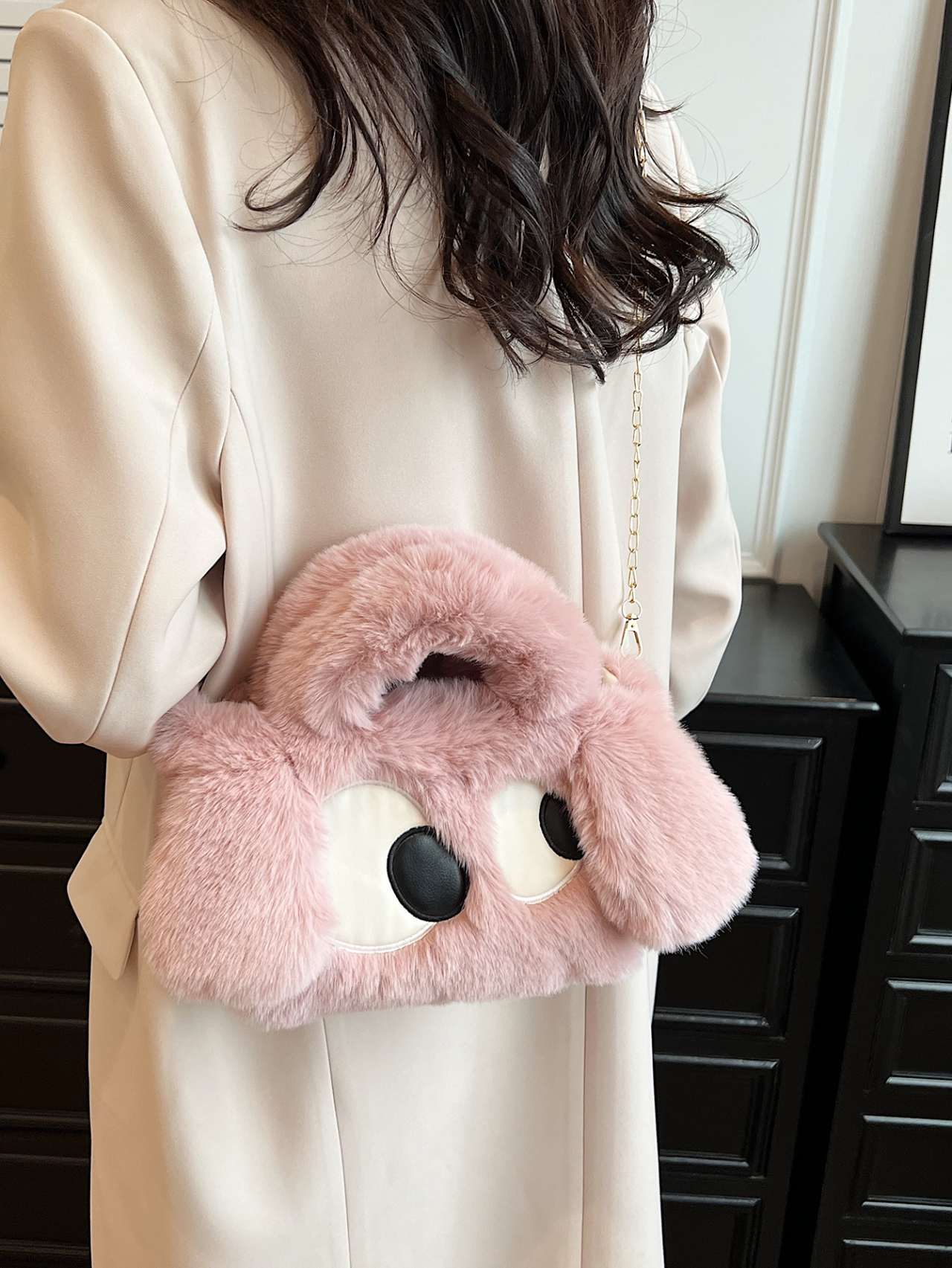 Purple Faux Fur Monster Eye Crossbody Bag
