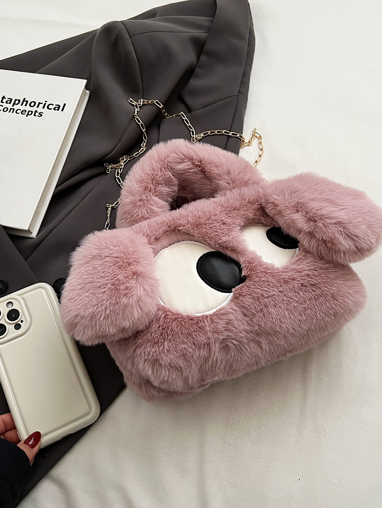 Purple Faux Fur Monster Eye Crossbody Bag