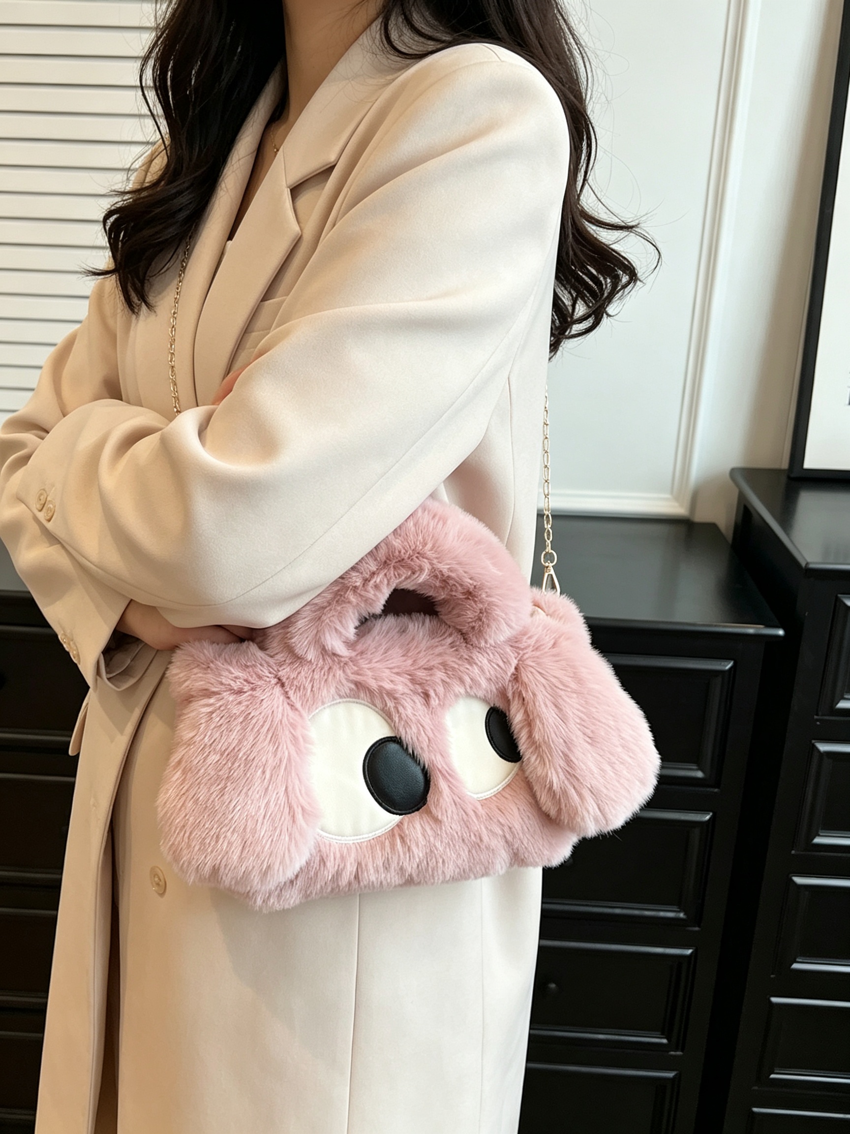 Purple Faux Fur Monster Eye Crossbody Bag