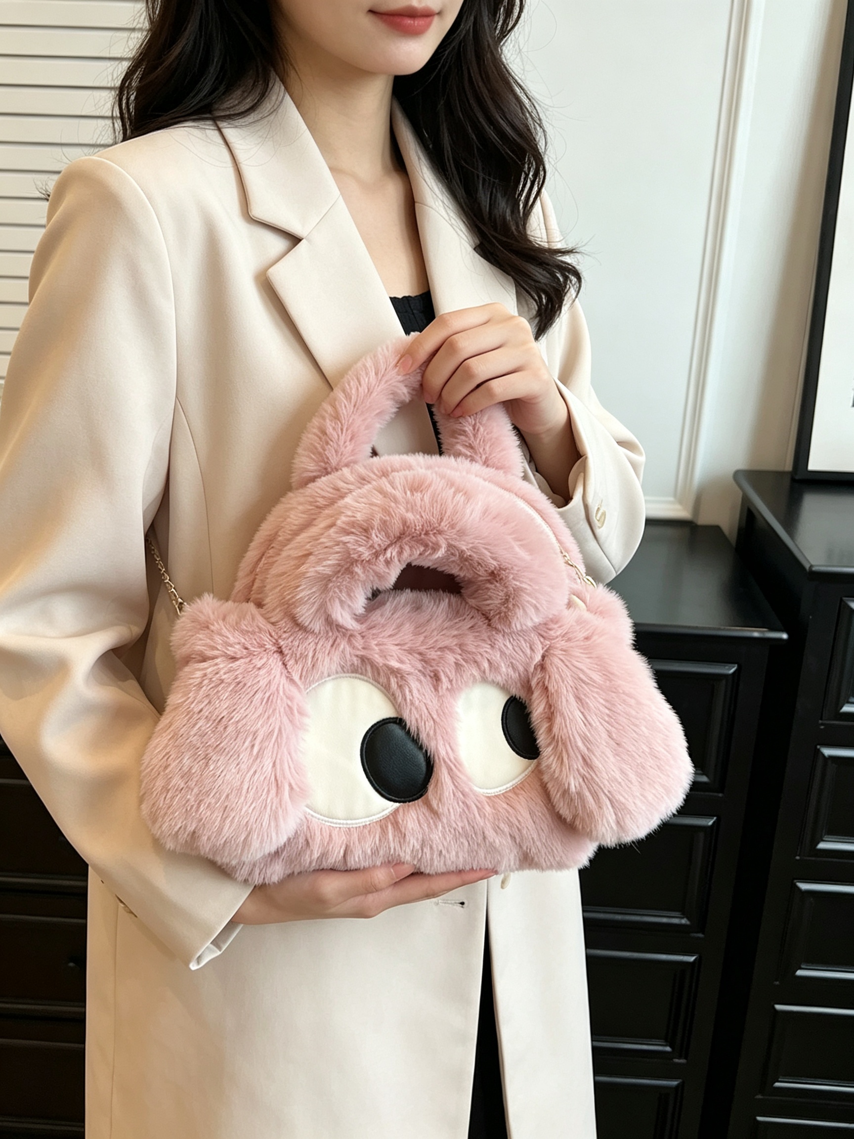 Purple Faux Fur Monster Eye Crossbody Bag
