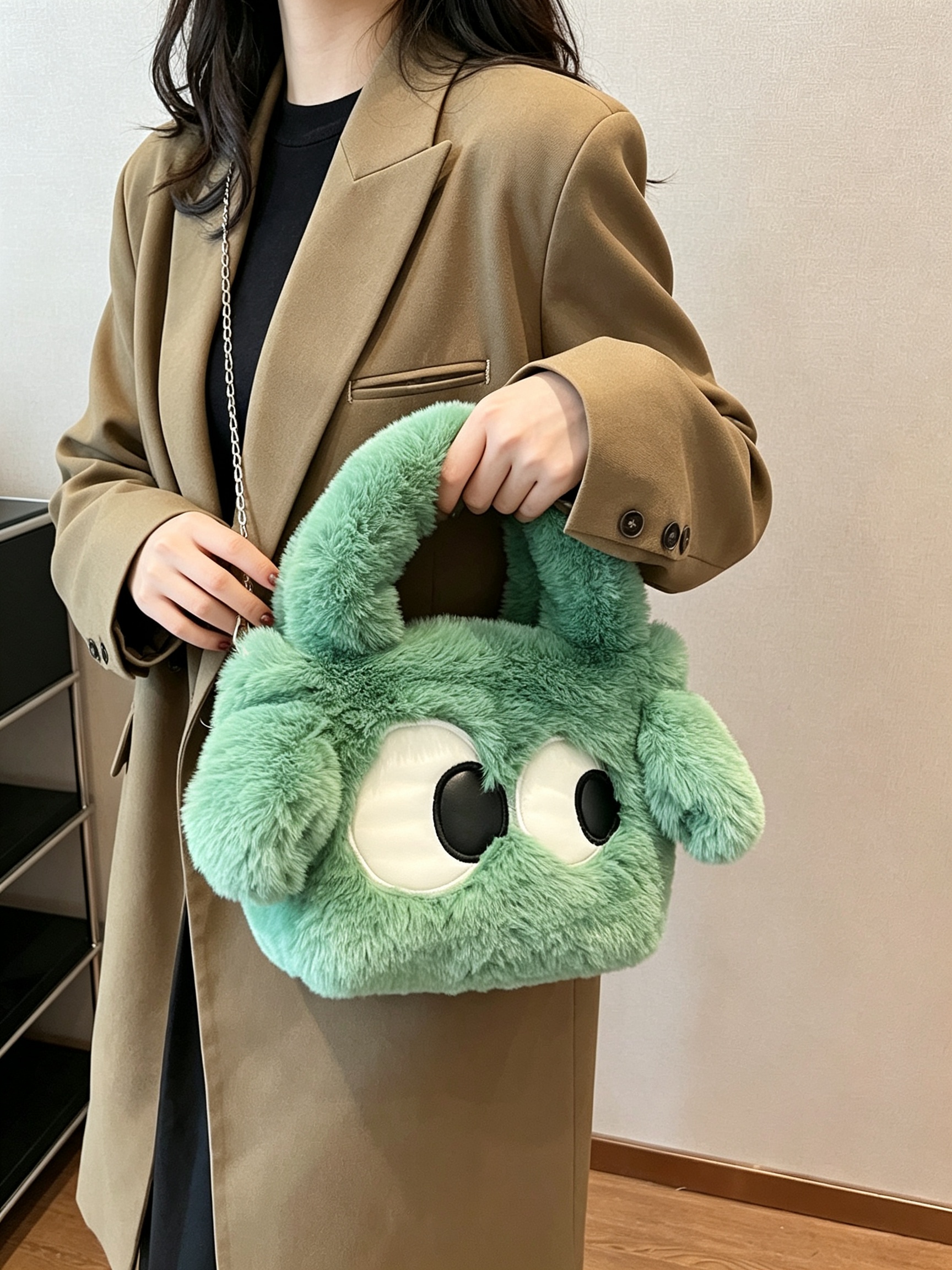 Green Plush Monster Crossbody Bag