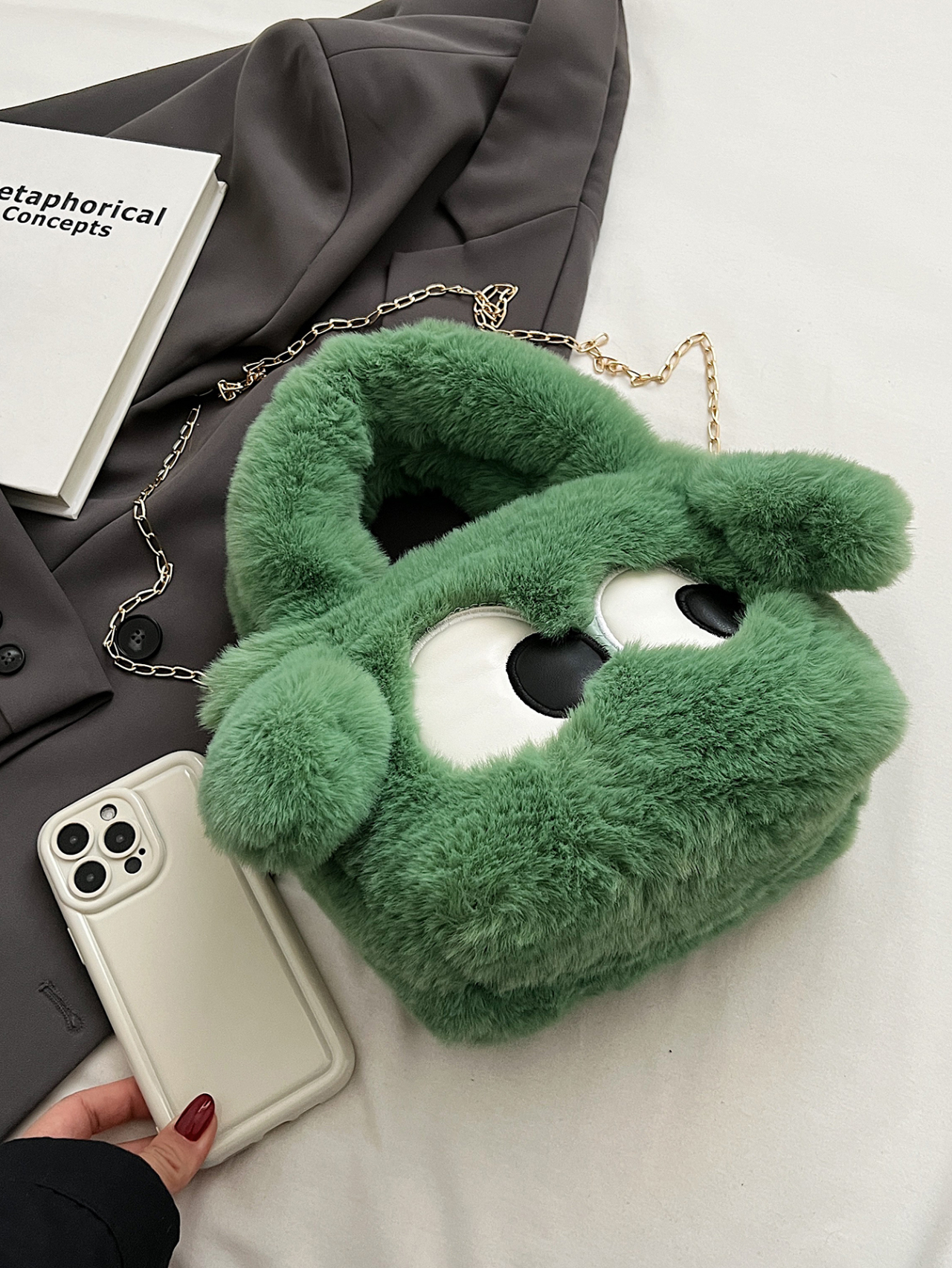 Green Plush Monster Crossbody Bag