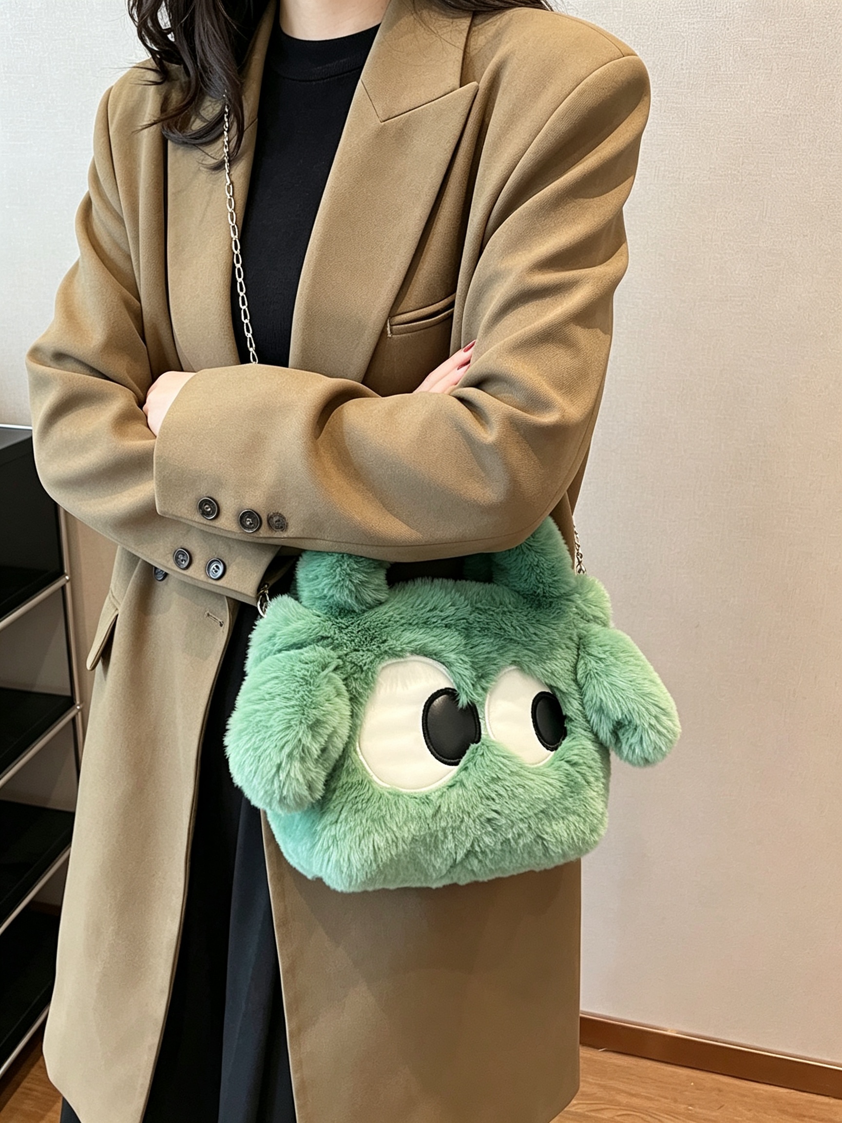Green Plush Monster Crossbody Bag