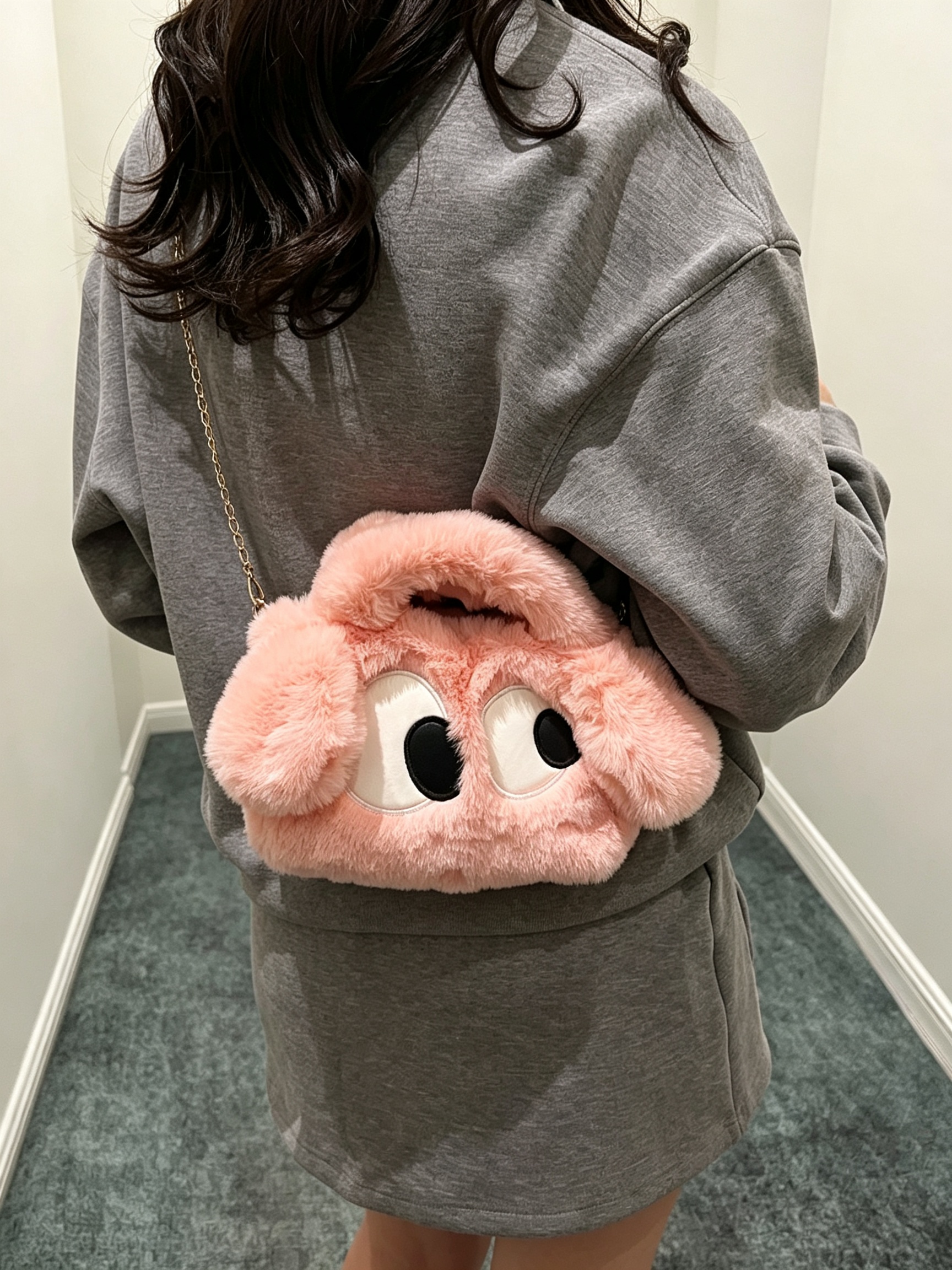 Pink Faux Fur Eyes Crossbody Bag