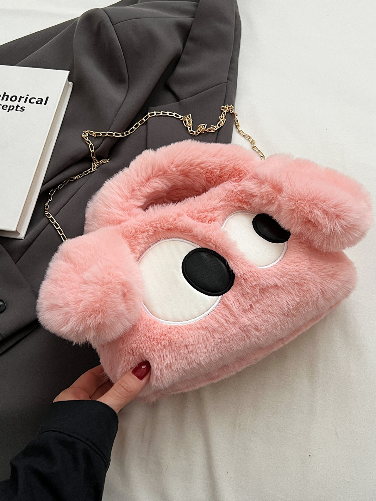 Pink Faux Fur Eyes Crossbody Bag