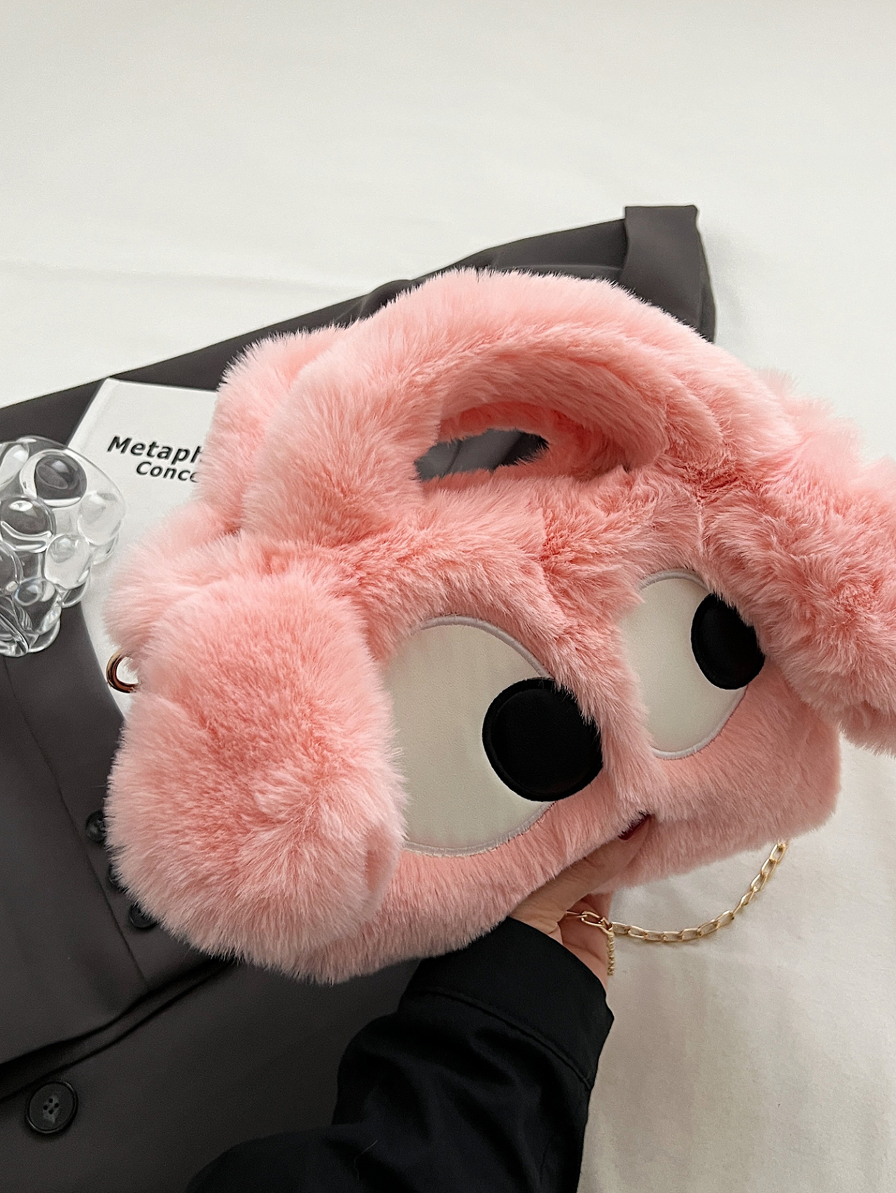 Pink Faux Fur Eyes Crossbody Bag