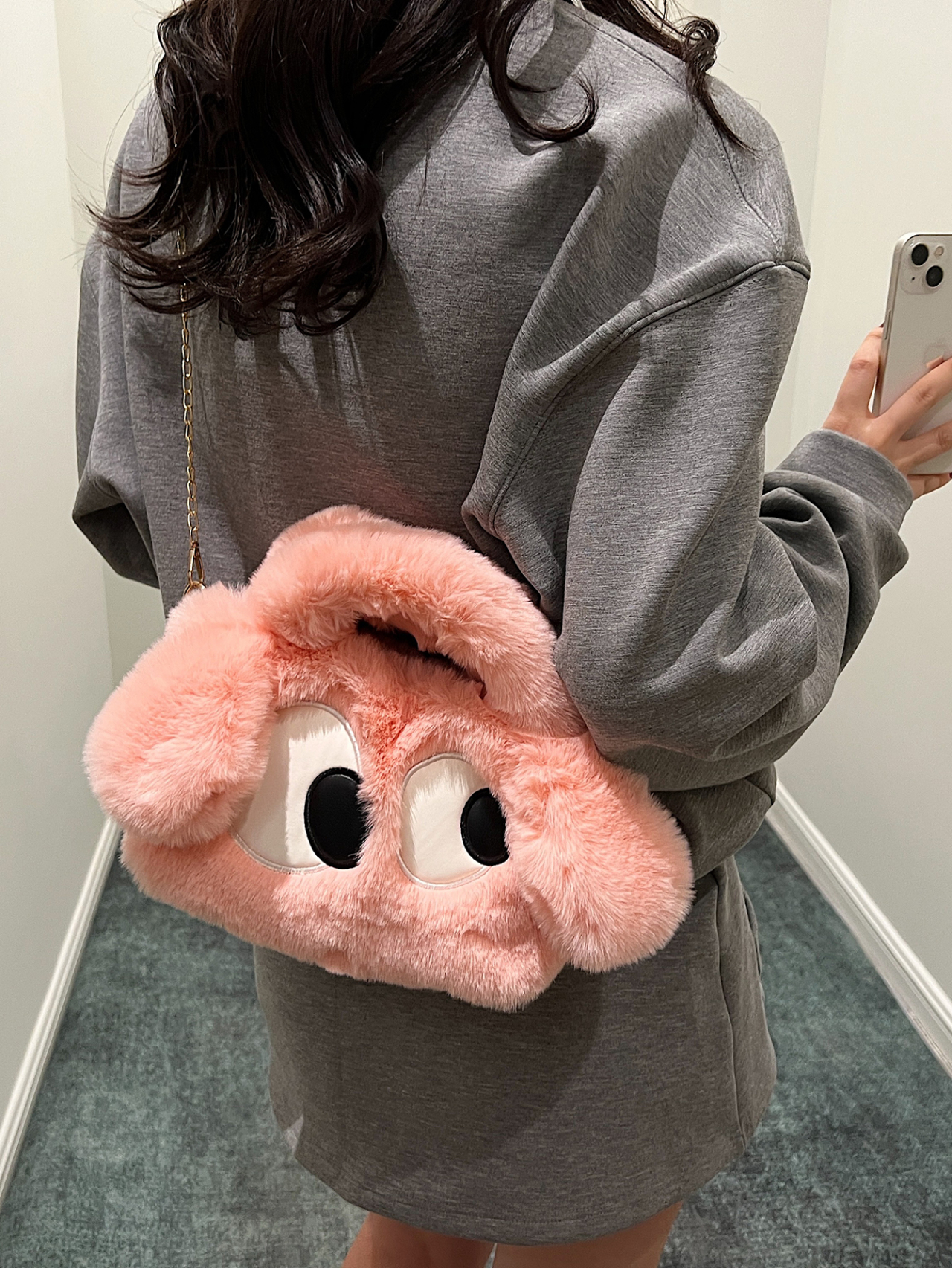 Pink Faux Fur Eyes Crossbody Bag