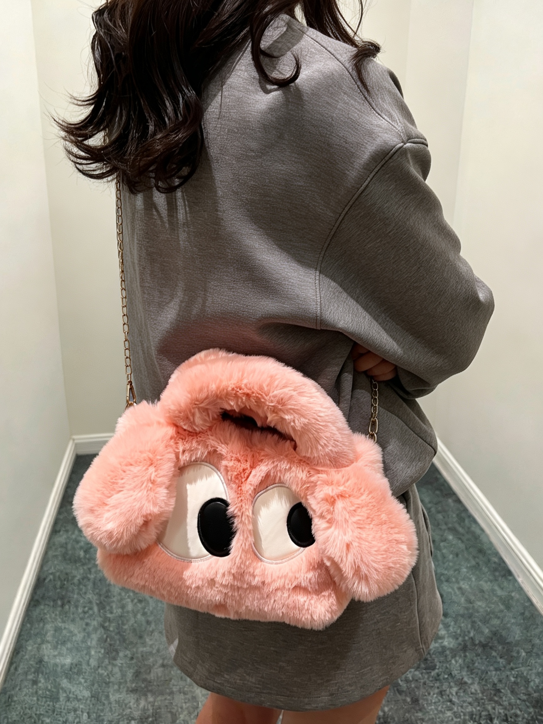 Pink Faux Fur Eyes Crossbody Bag
