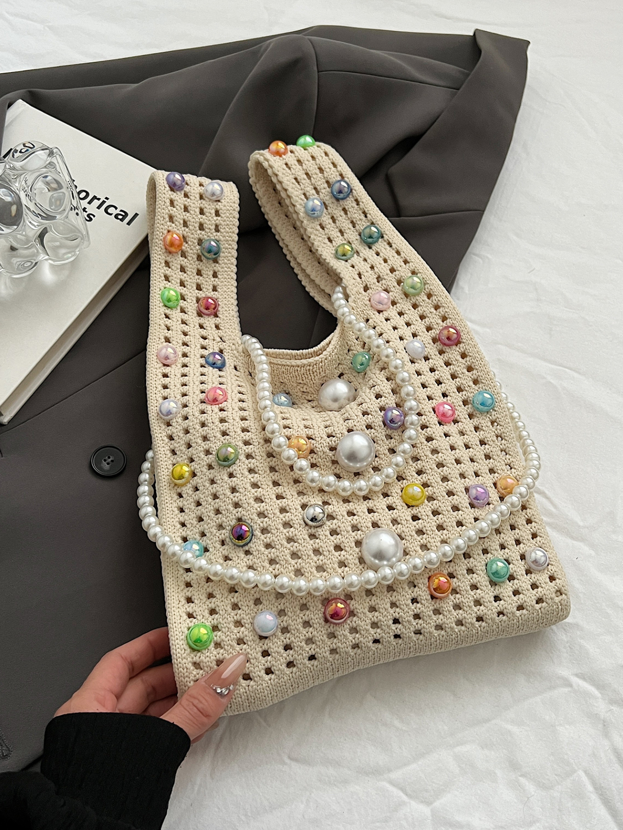 Off White Texture Shoulder Bag 