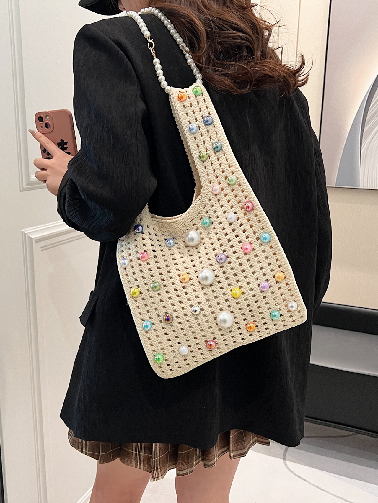 Off White Texture Shoulder Bag 