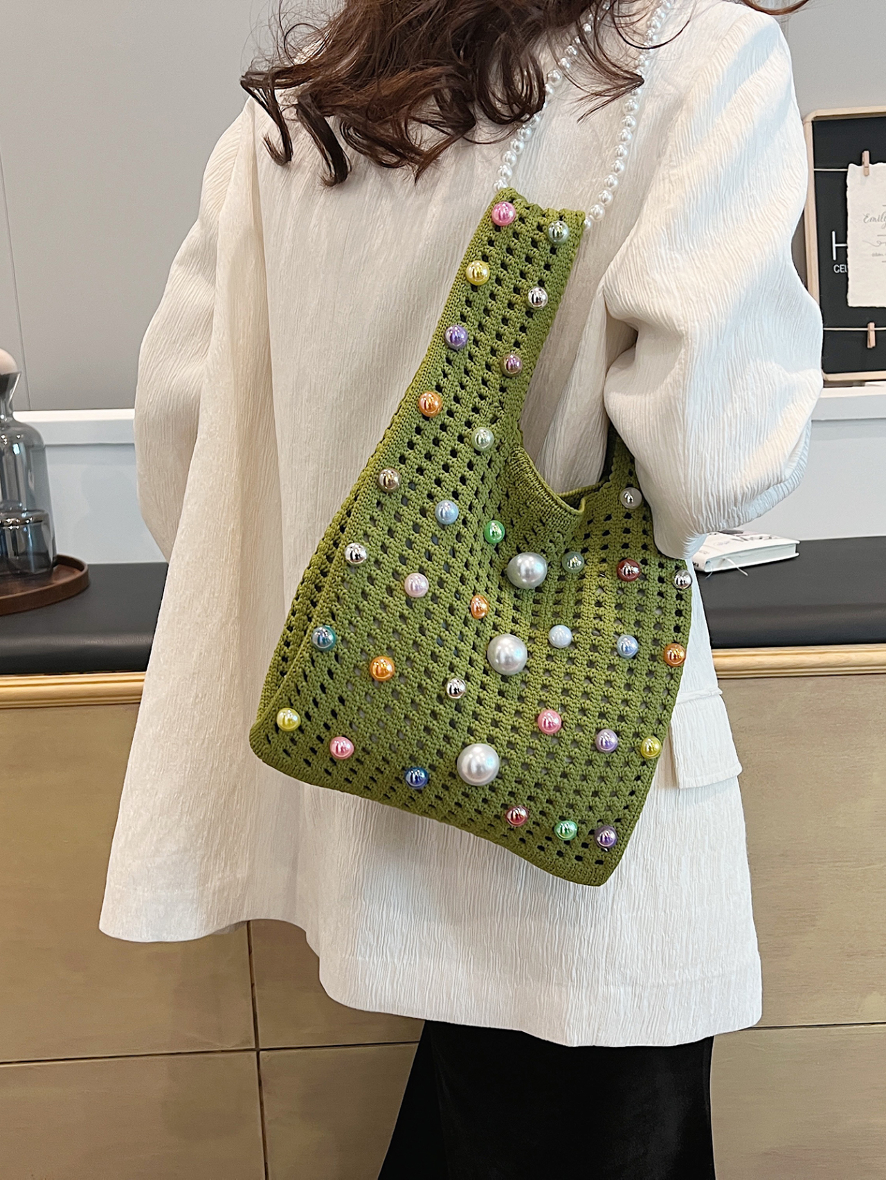 Green Texture Shoulder Bag 