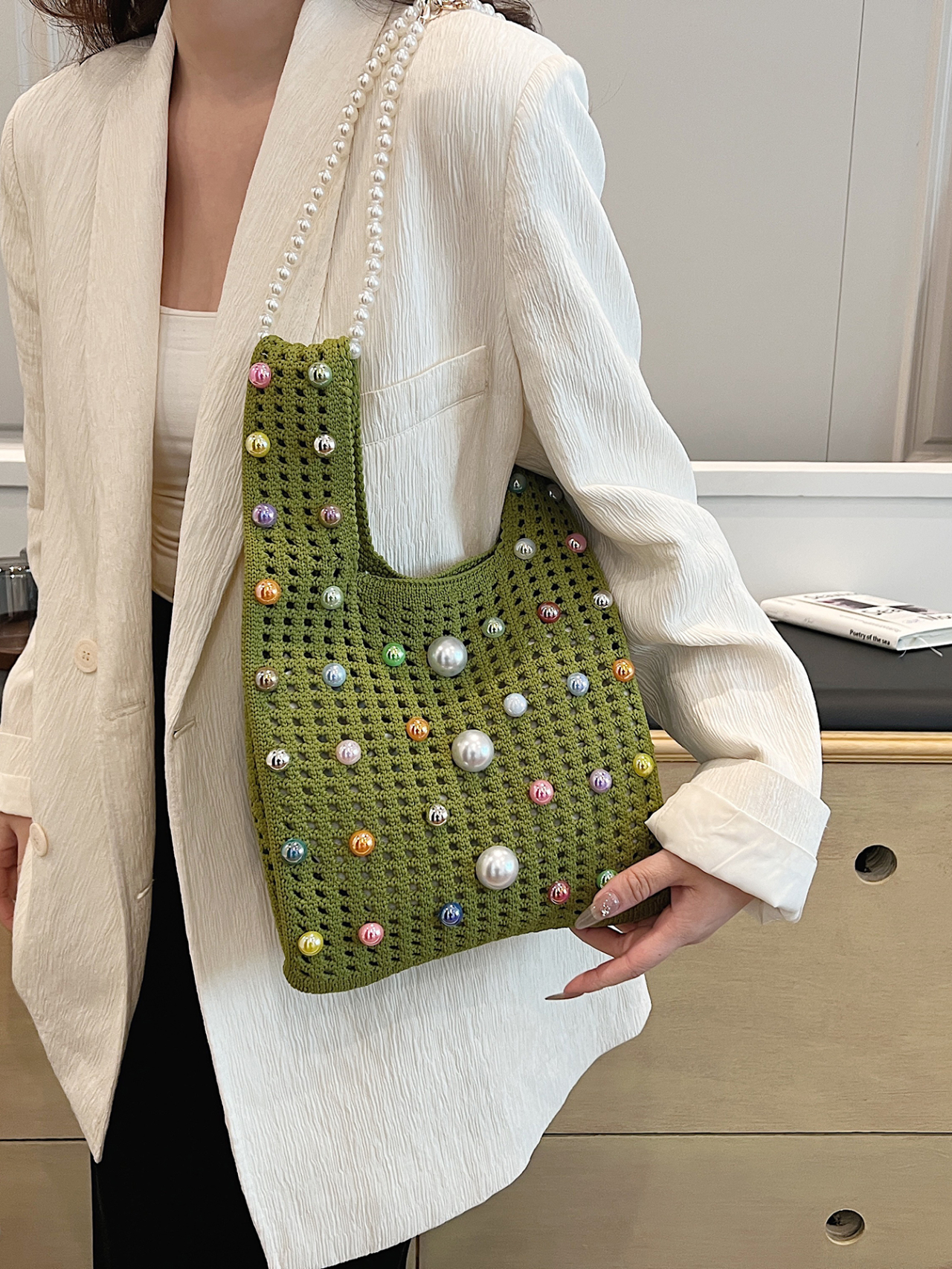 Green Texture Shoulder Bag 