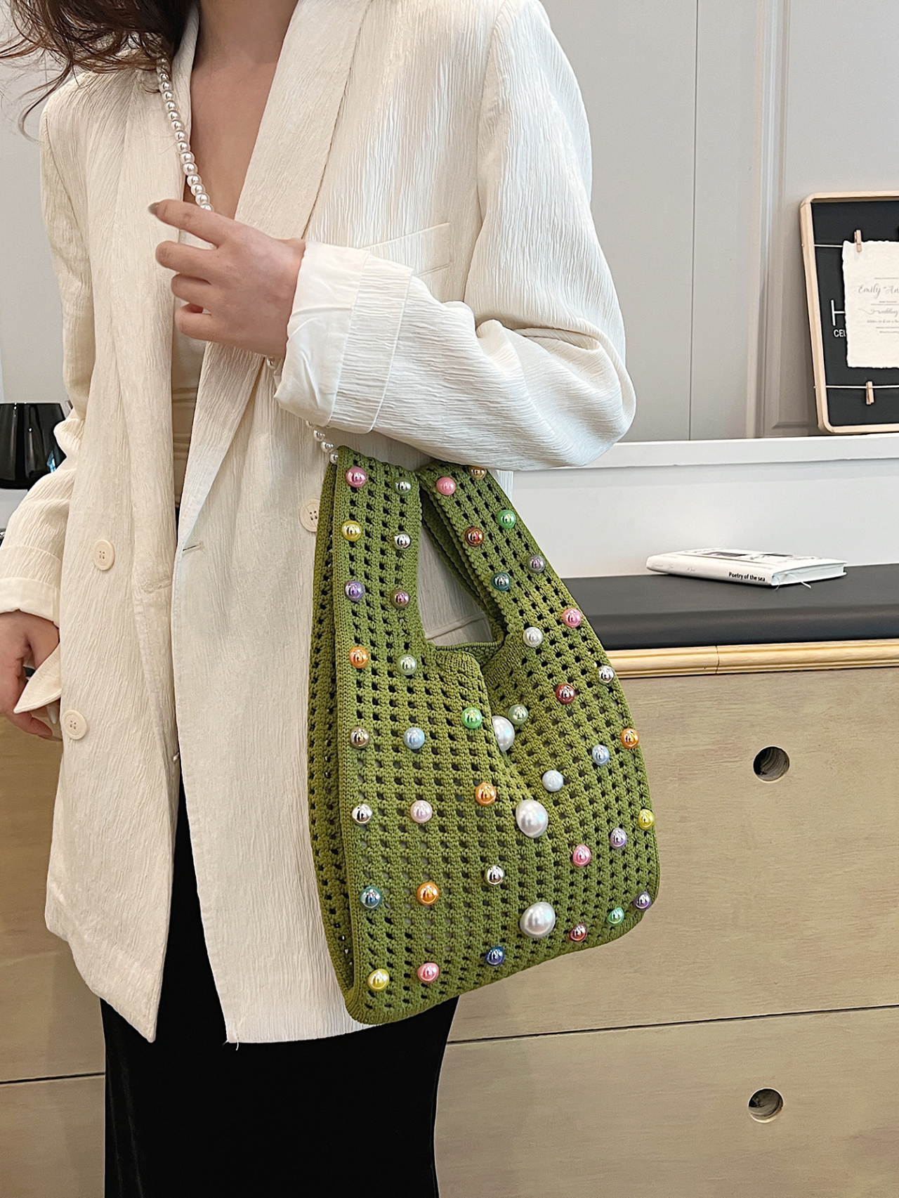 Green Texture Shoulder Bag 
