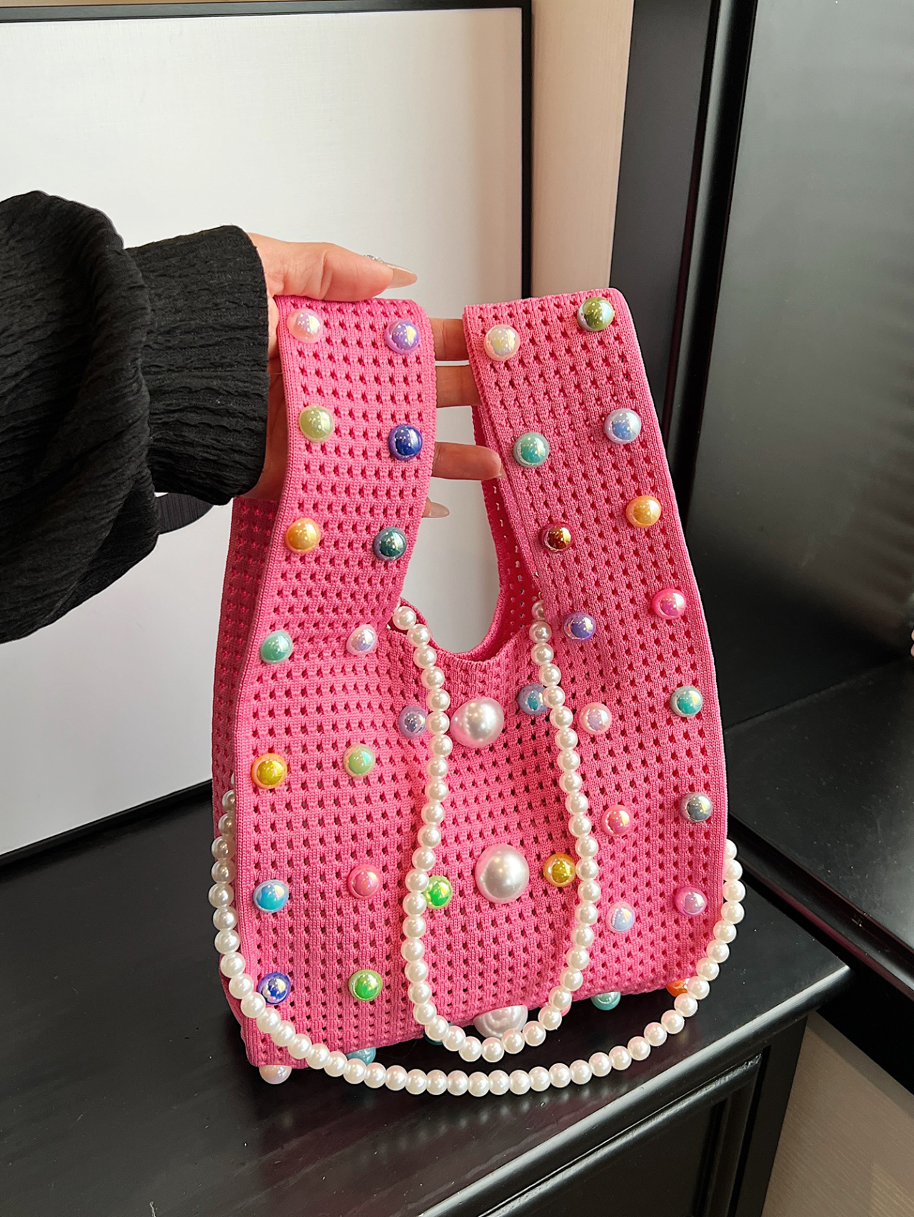 Pink Embroidered Shoulder Bag 