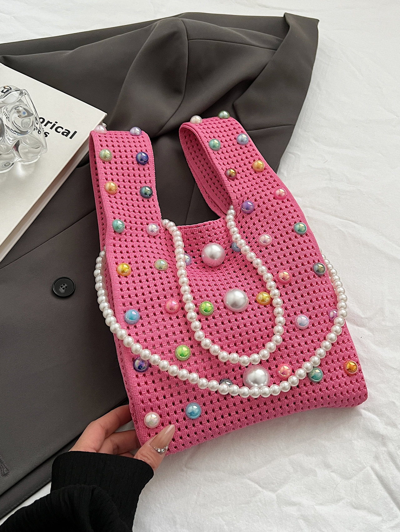 Pink Embroidered Shoulder Bag 