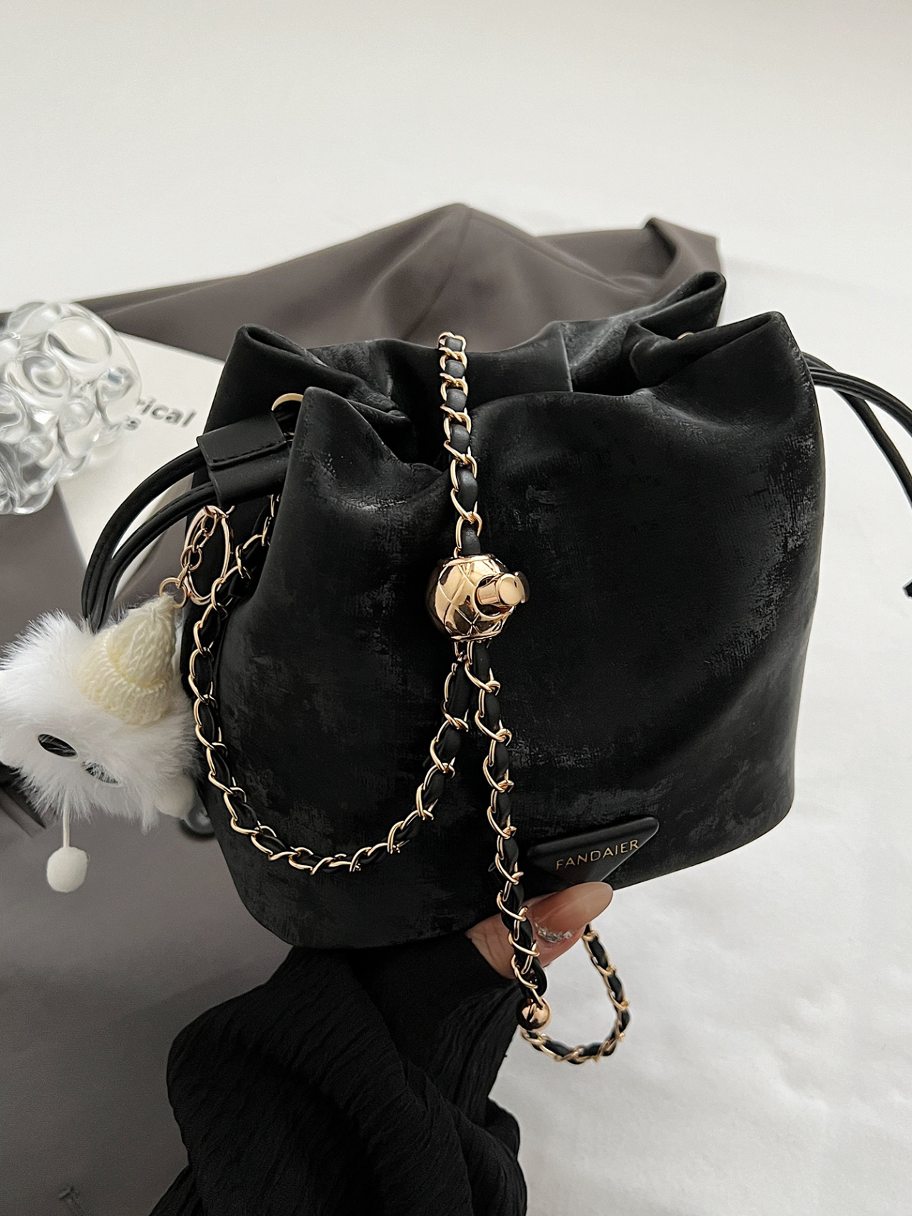 Black Crossbody Bag with Chain Strap