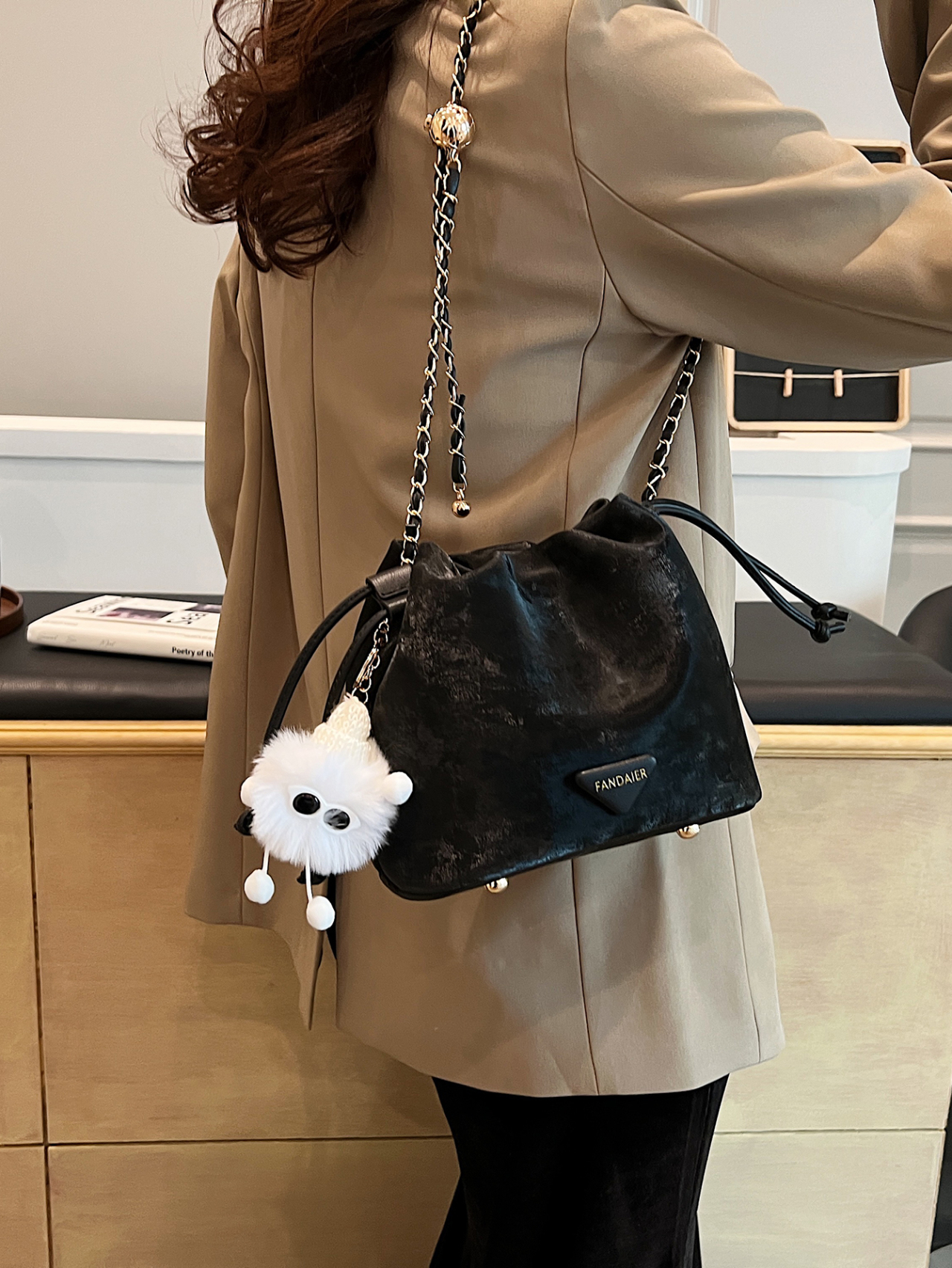 Black Crossbody Bag with Chain Strap