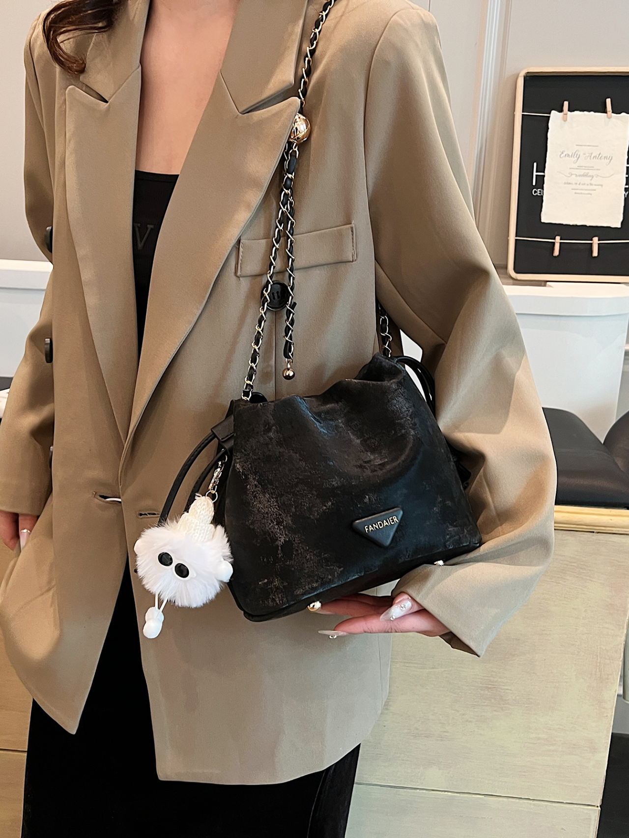 Black Crossbody Bag with Chain Strap