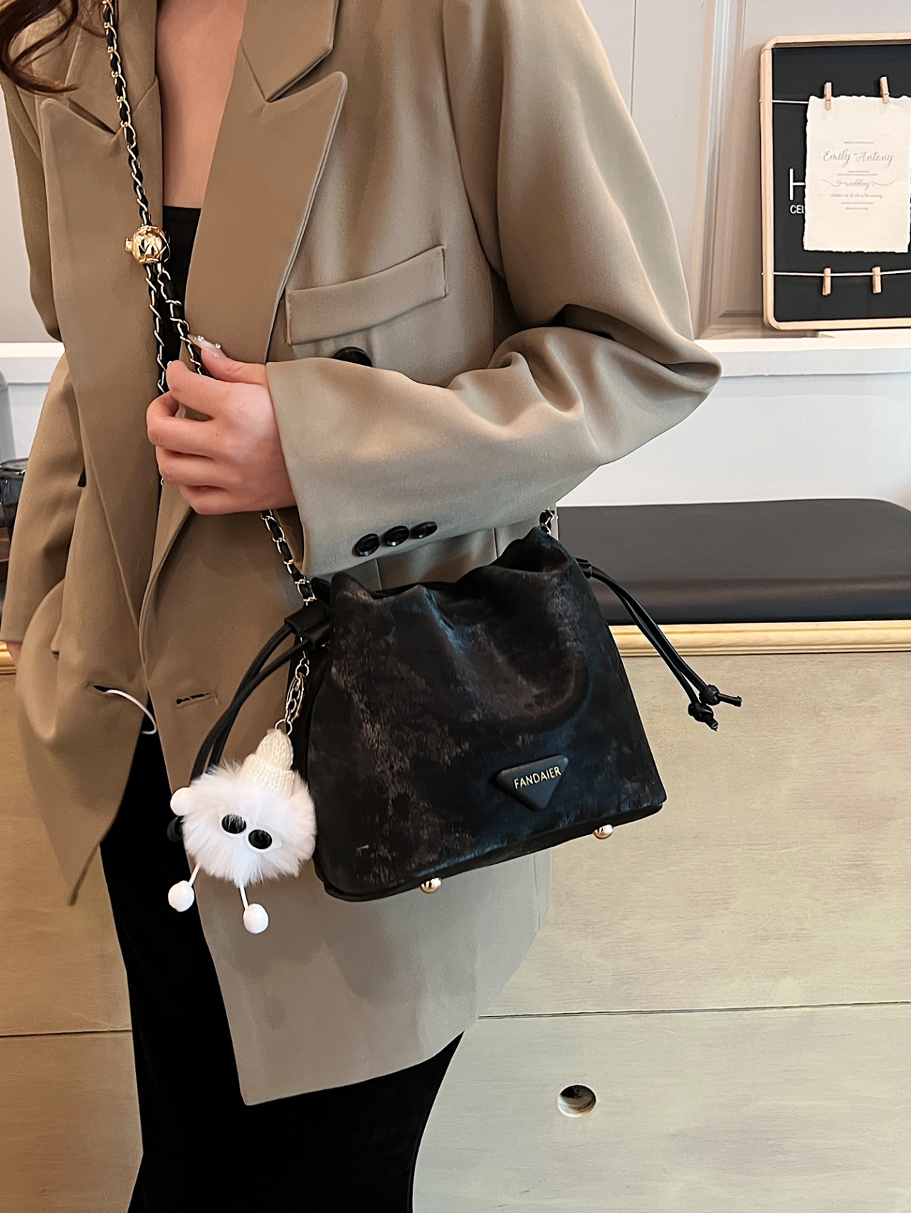 Black Crossbody Bag with Chain Strap