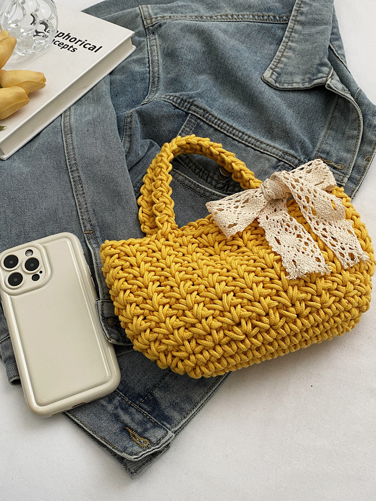 Yellow Texture Handbag 