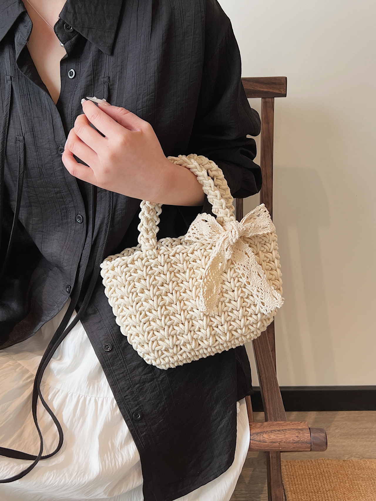 White Texture Handbag 