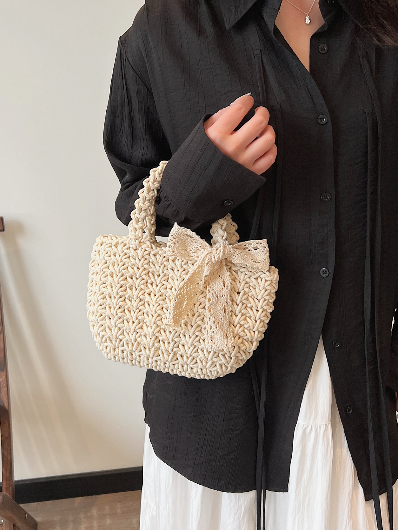 White Texture Handbag 