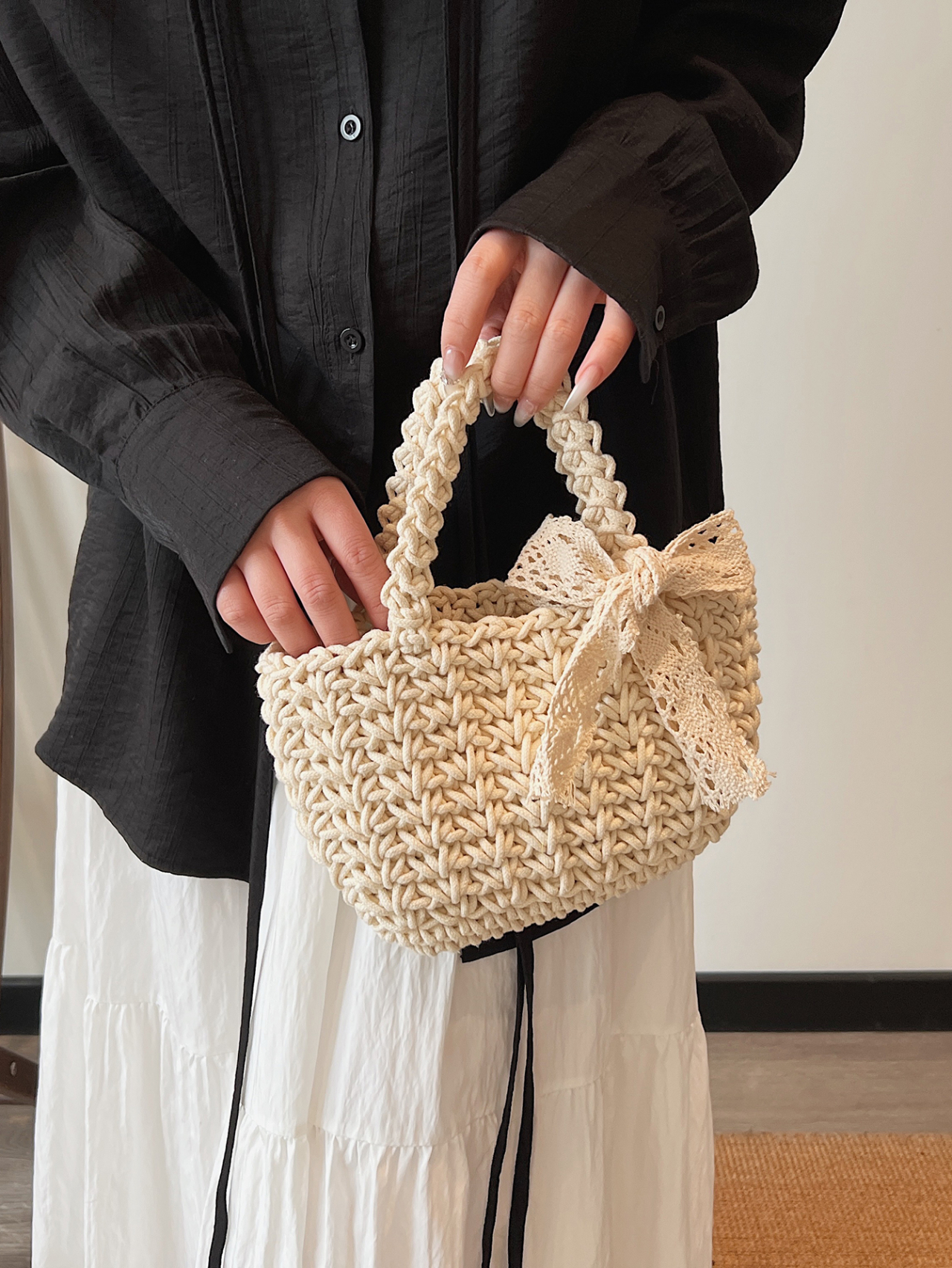 White Texture Handbag 