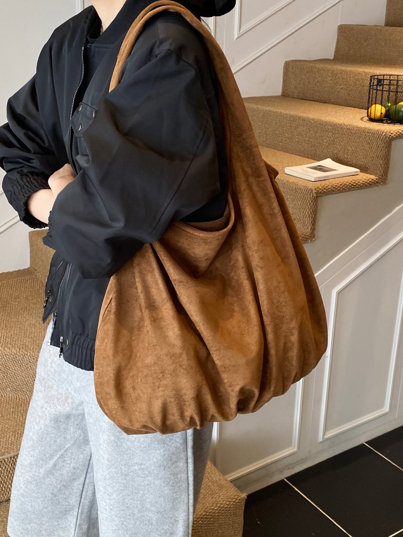 Brown Solid Shoulder Bag 