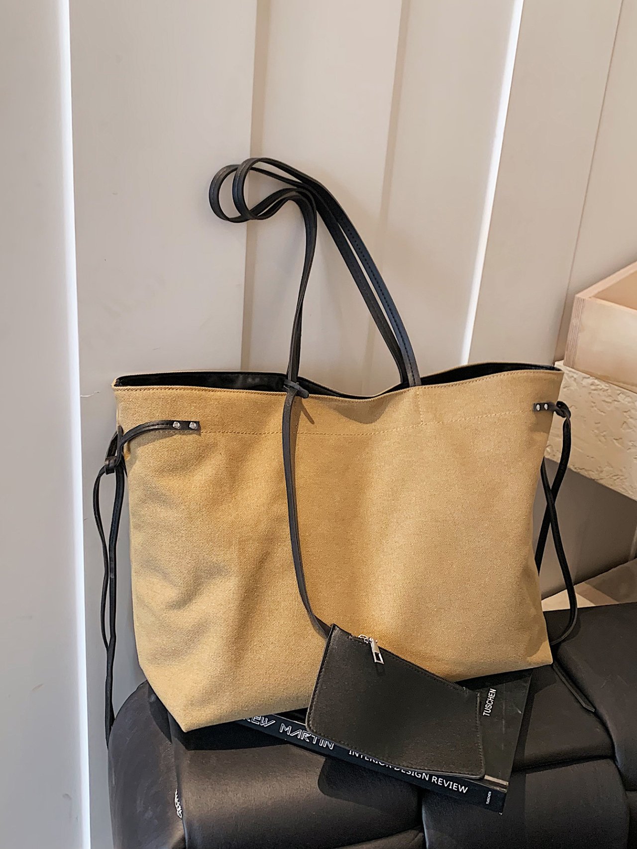 Khaki Solid Shoulder Bag 