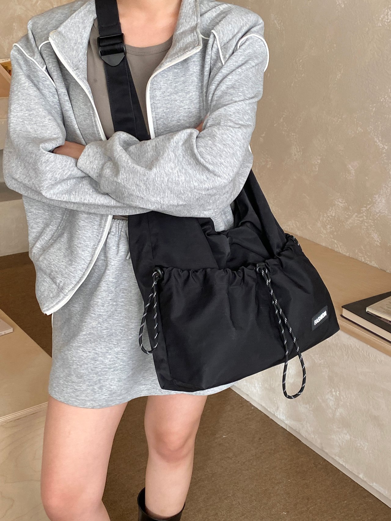 Black Drawstring Crossbody Bag