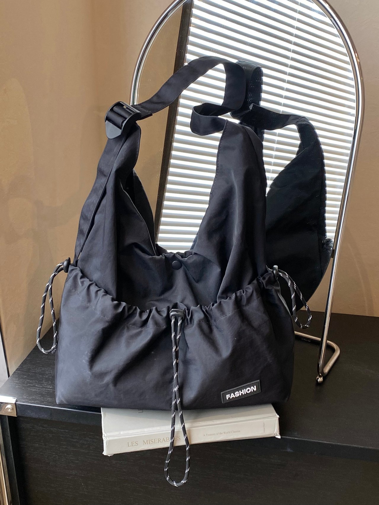 Black Drawstring Crossbody Bag