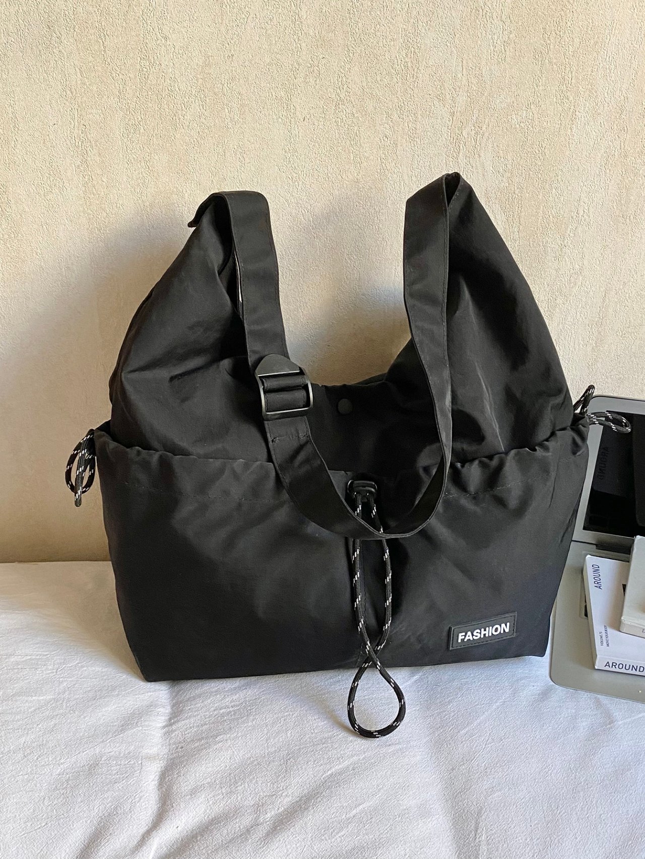 Black Drawstring Crossbody Bag
