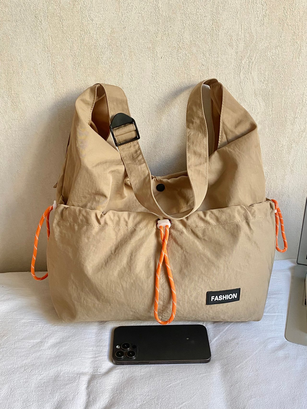 Khaki Drawstring Hobo Crossbody Bag