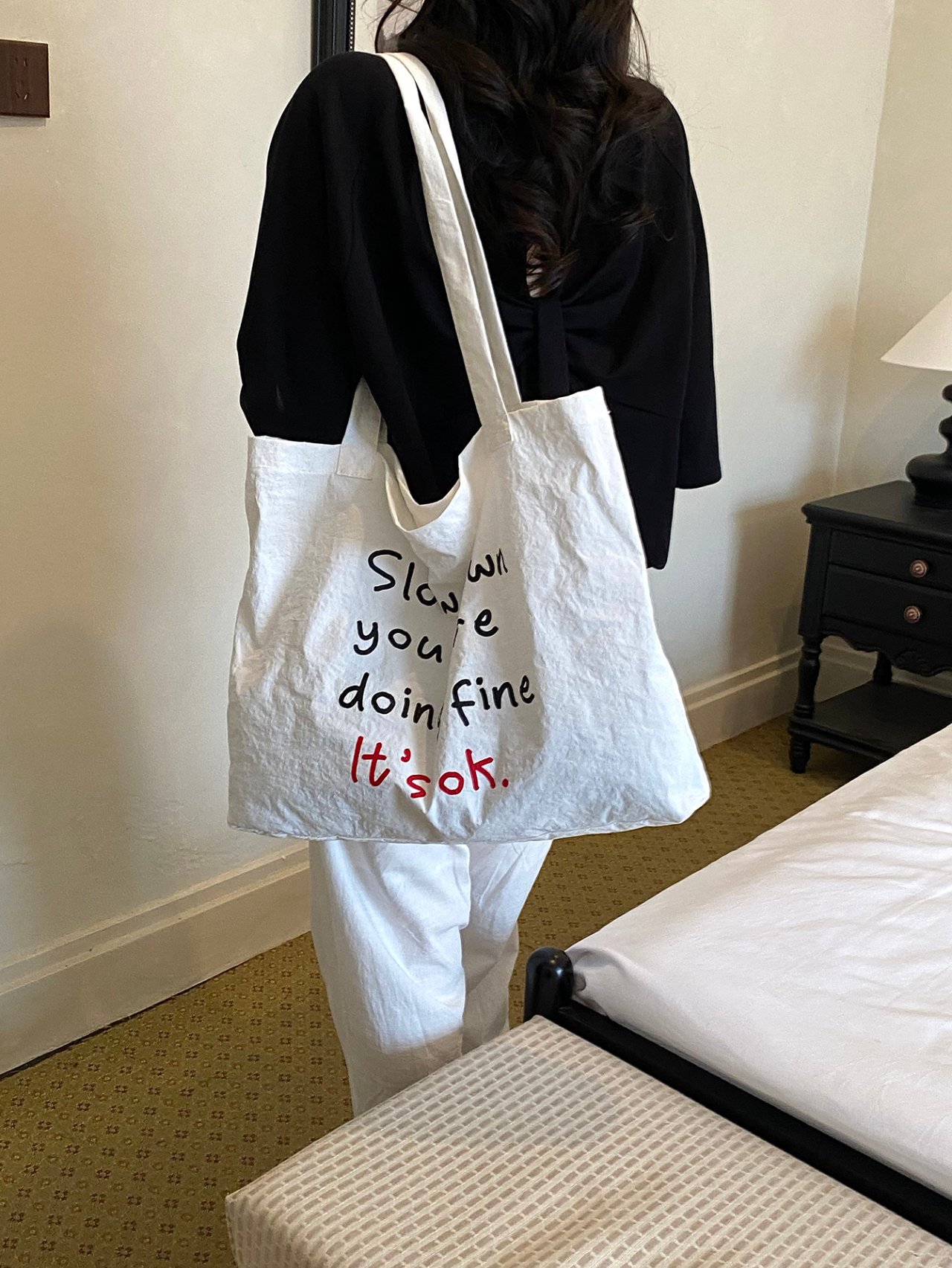 White Slogan Shoulder Bag 