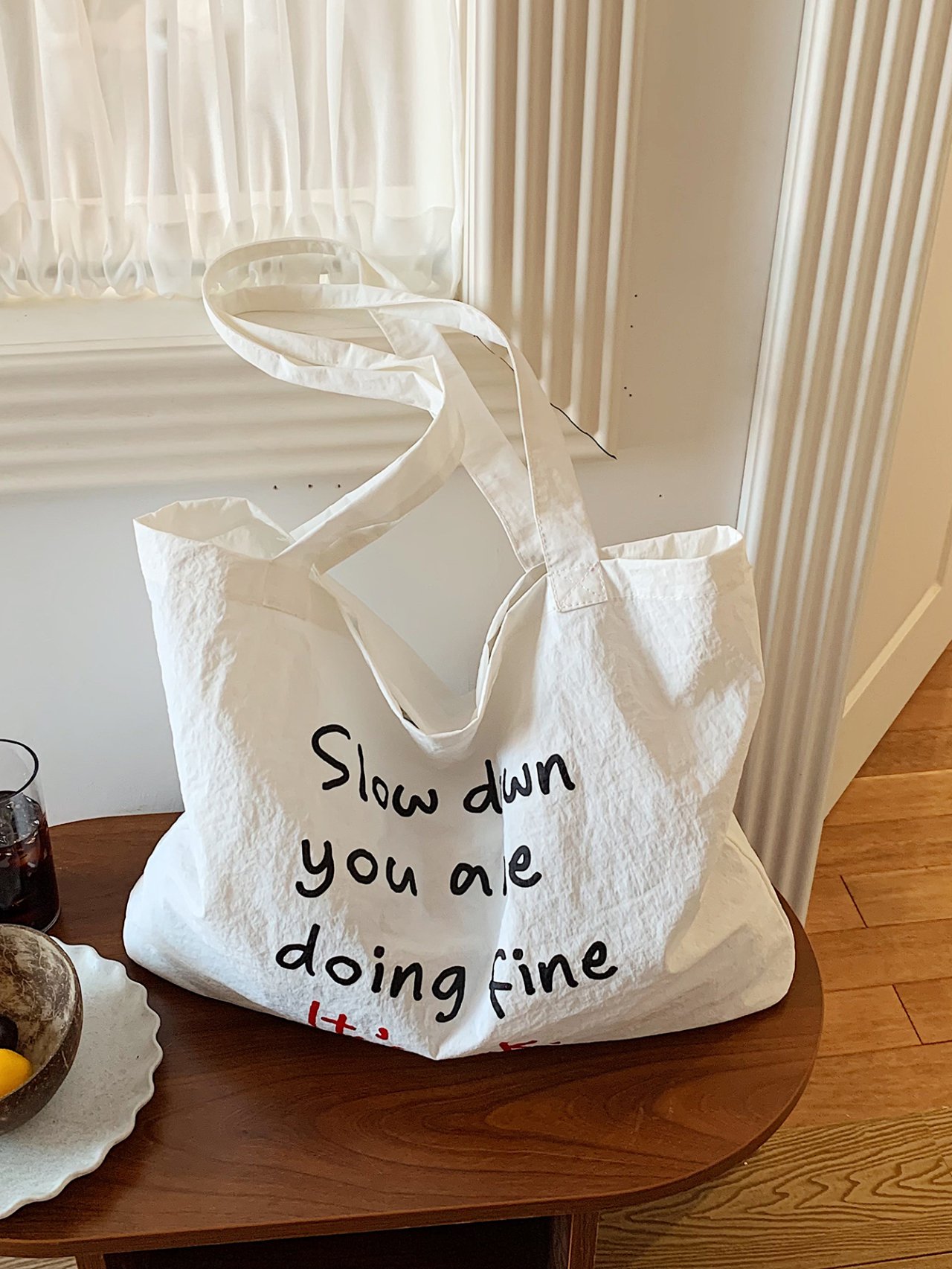 White Slogan Shoulder Bag 
