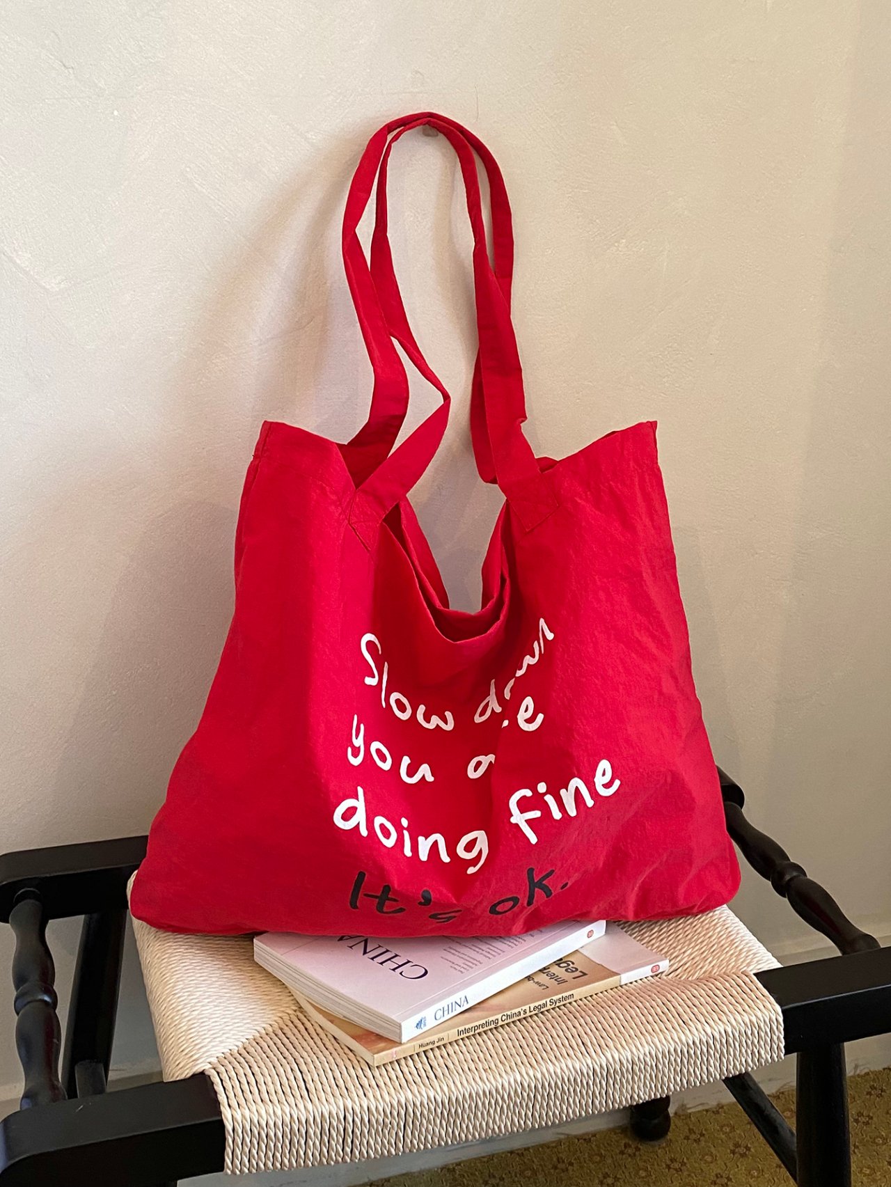 Red Slogan Shoulder Bag 