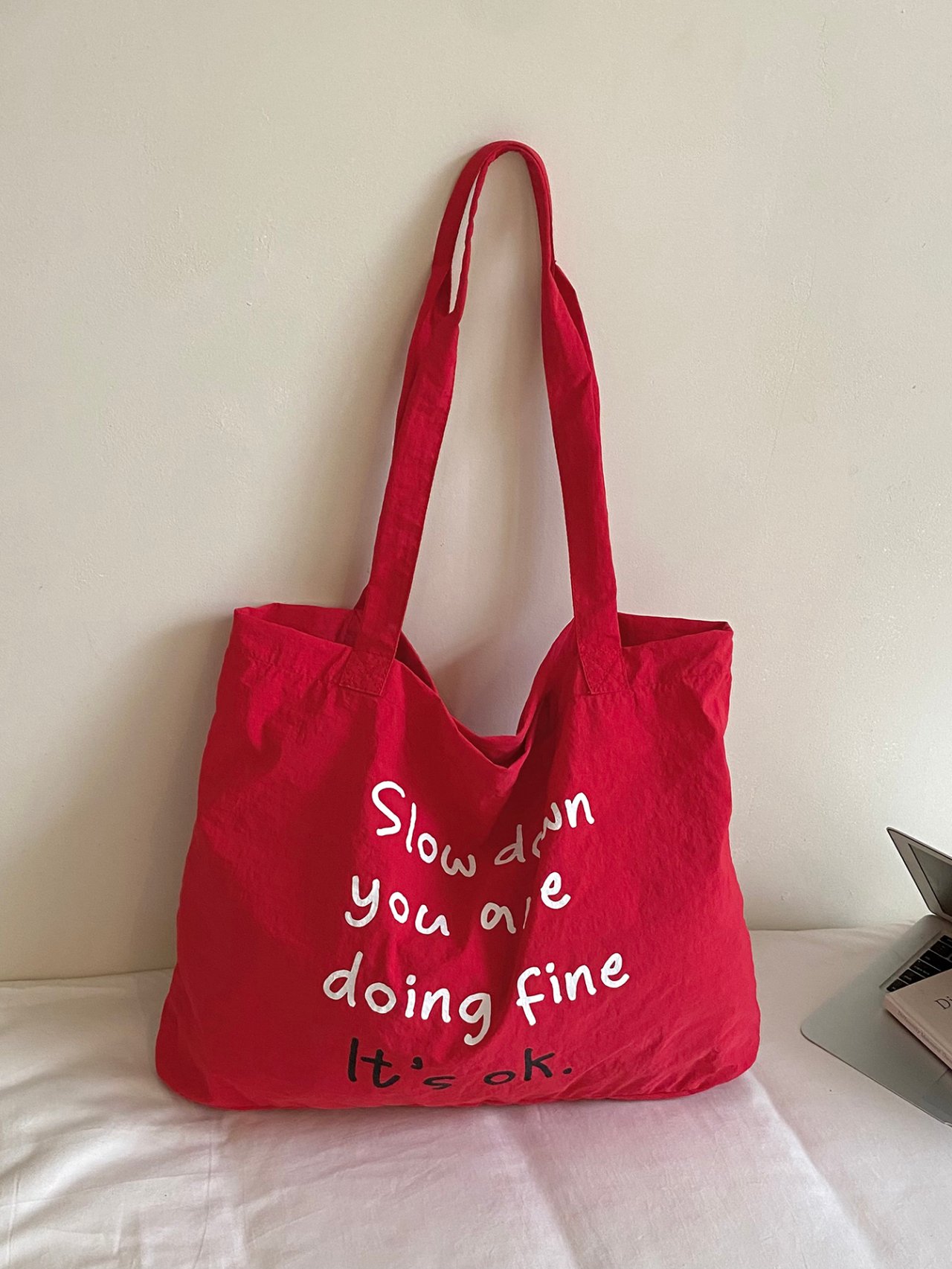 Red Slogan Shoulder Bag 
