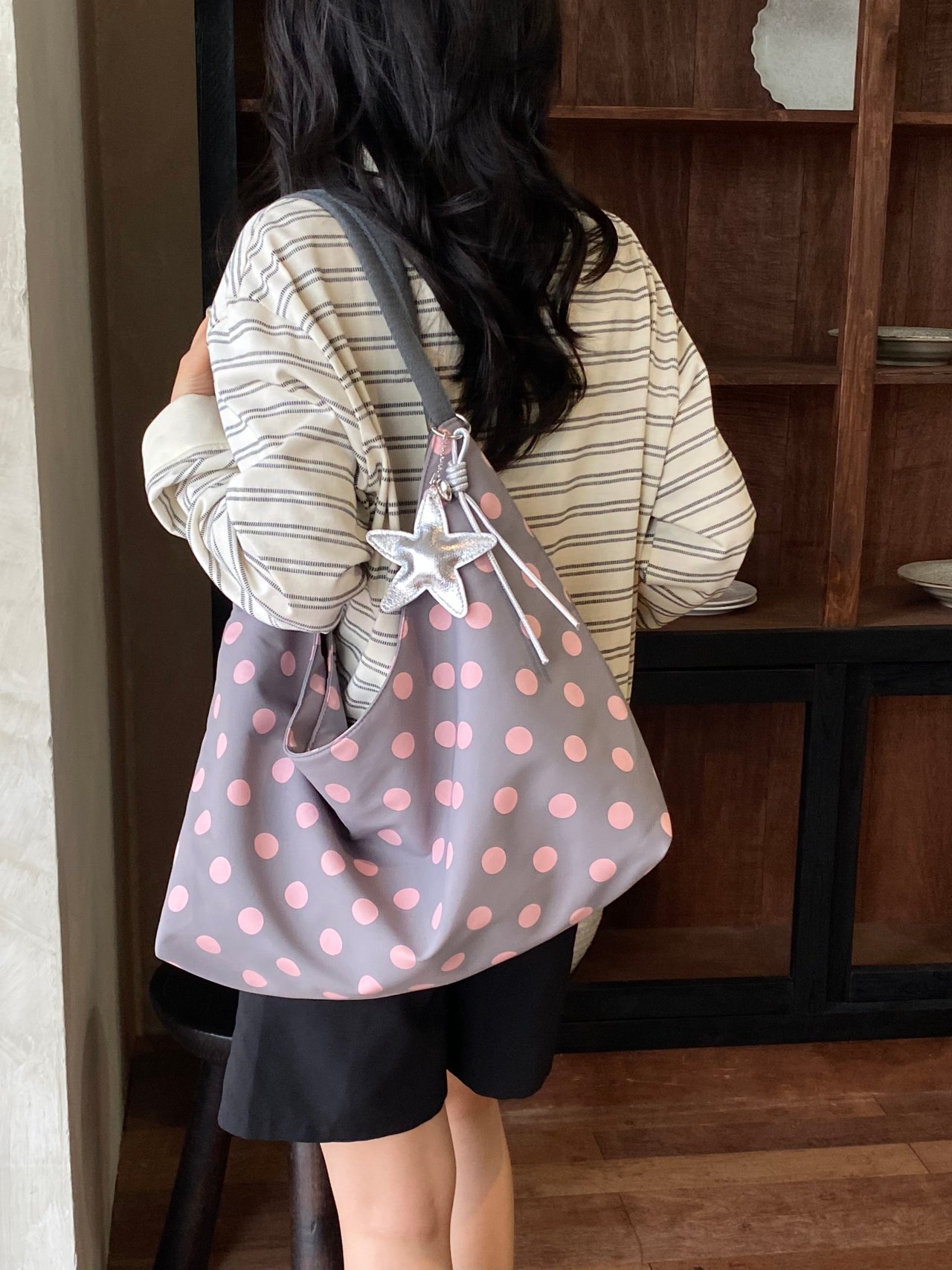Pink Polka Dot Shoulder Bag with Star Charm