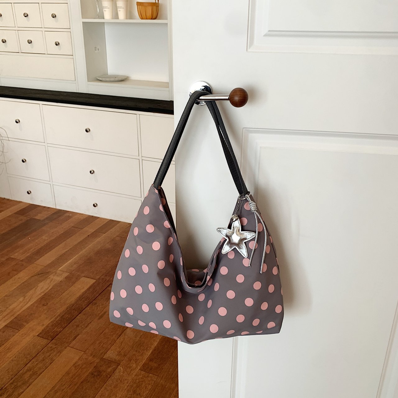 Pink Polka Dot Shoulder Bag with Star Charm