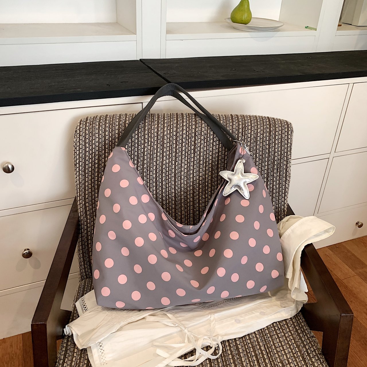 Pink Polka Dot Shoulder Bag with Star Charm