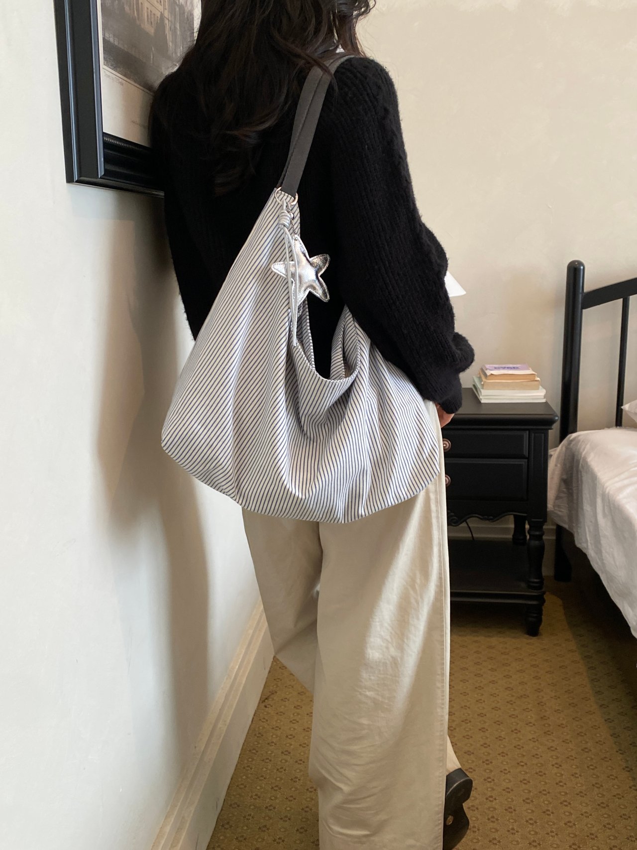 White Striped Shoulder Bag 