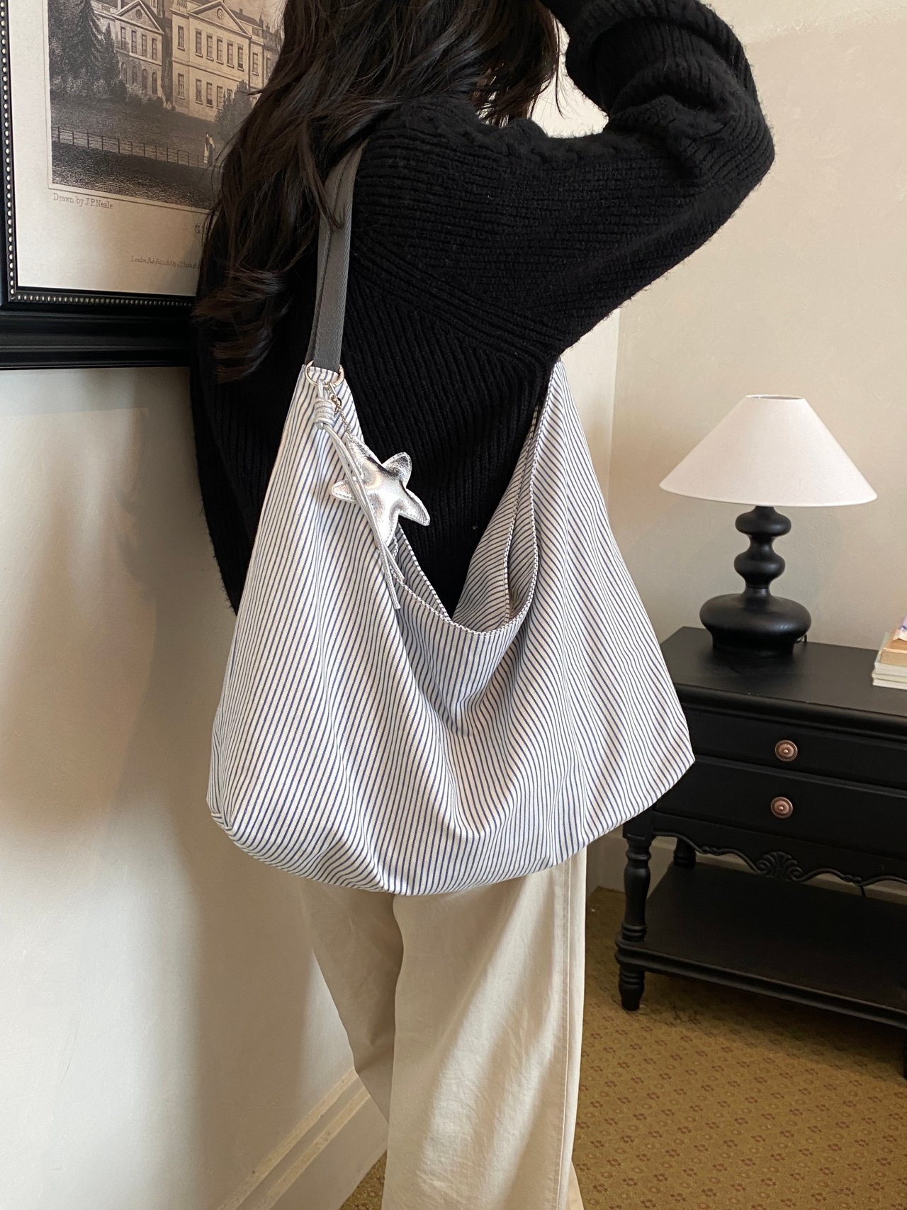 White Striped Shoulder Bag 