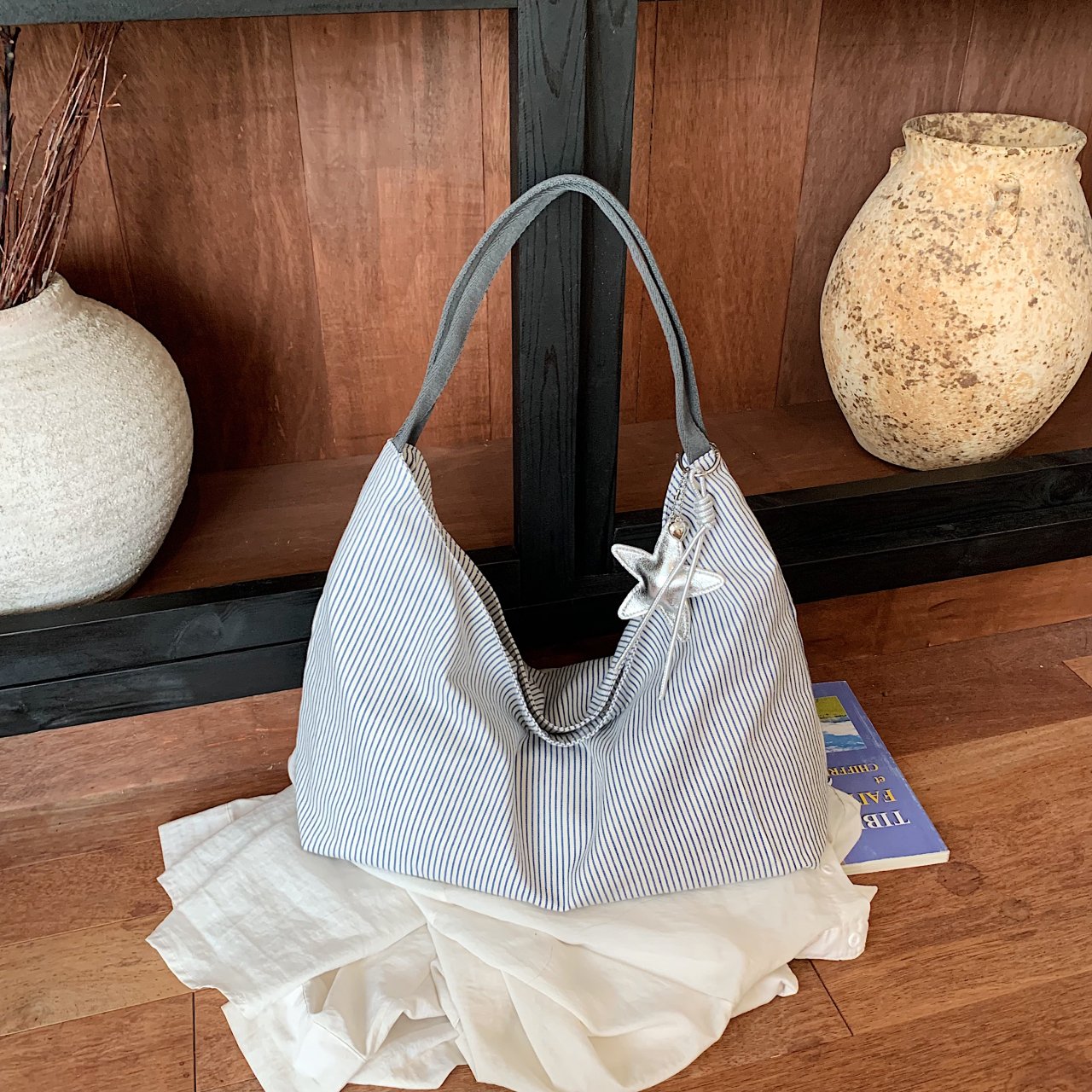White Striped Shoulder Bag 