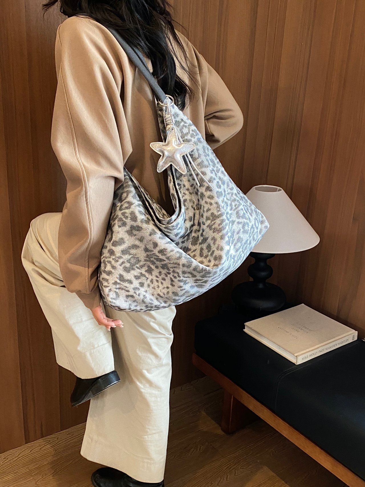 Leopard Print Shoulder Bag with Star Charm