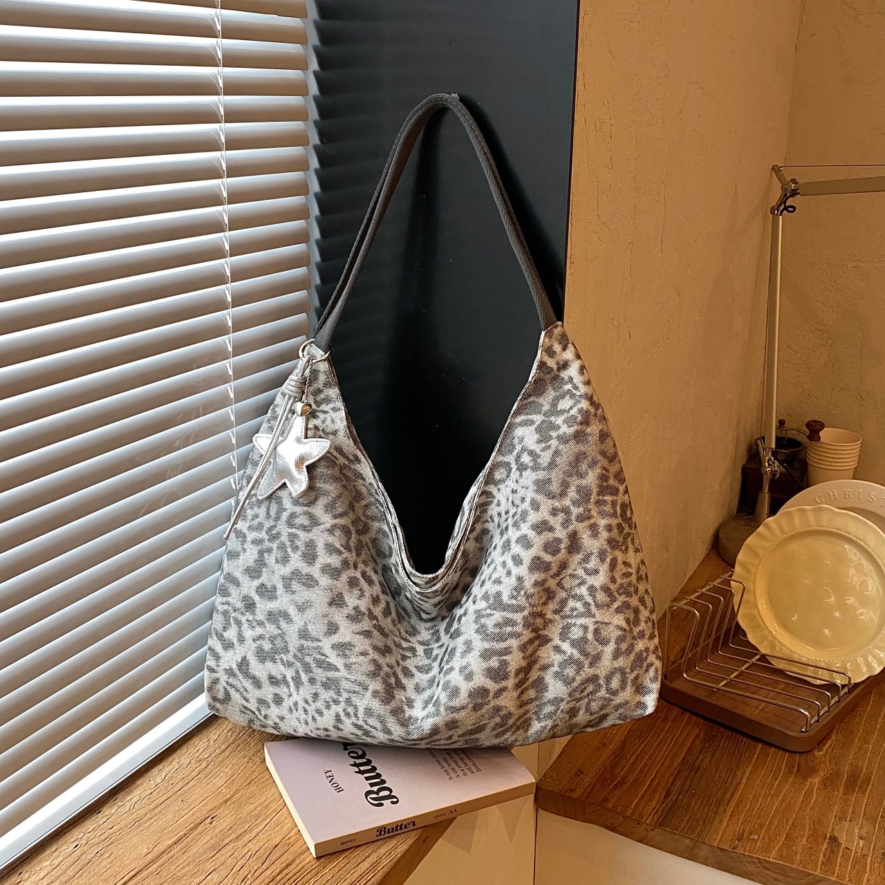 Leopard Print Shoulder Bag with Star Charm